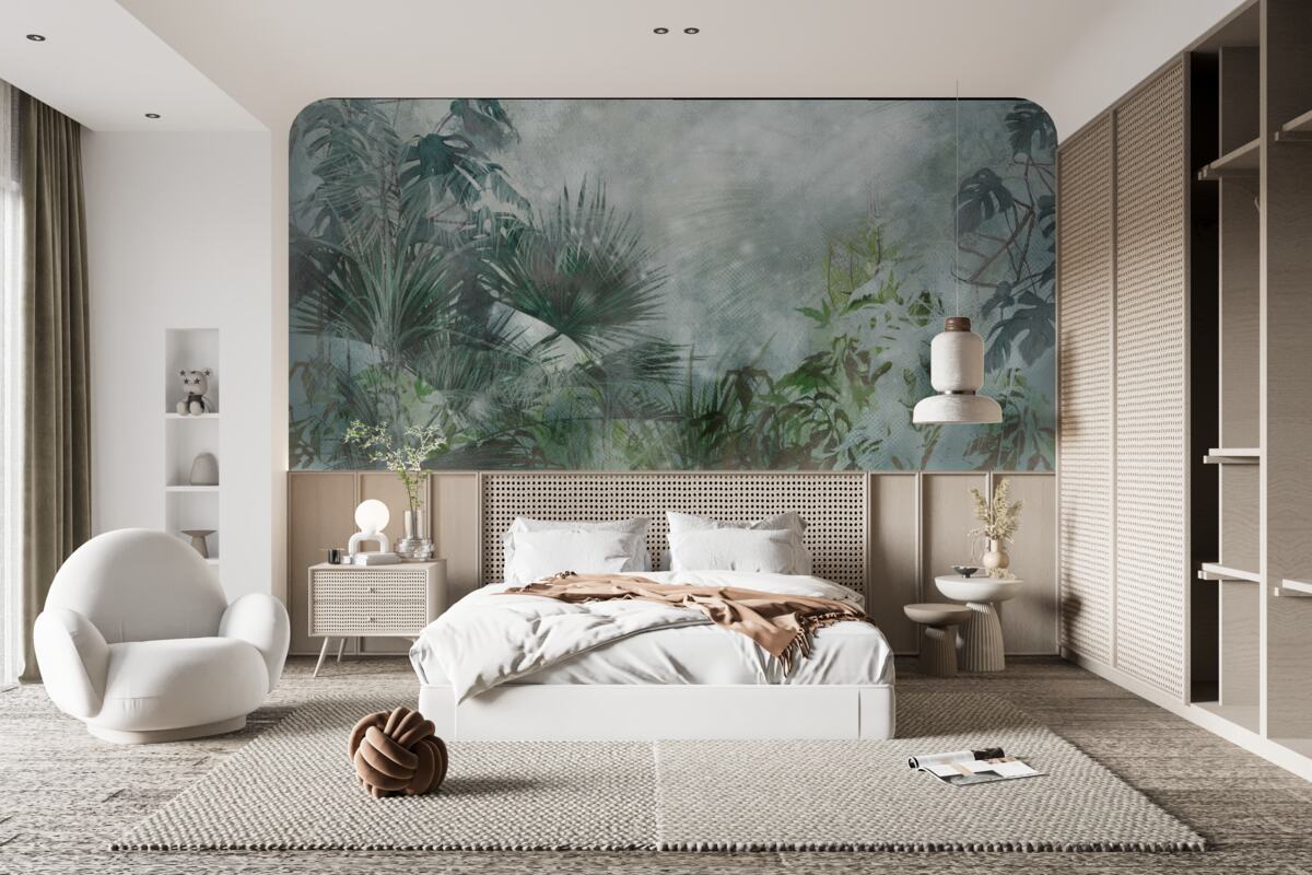 Fototapeta tropikalny poranek na wodzie spowitej mgłą