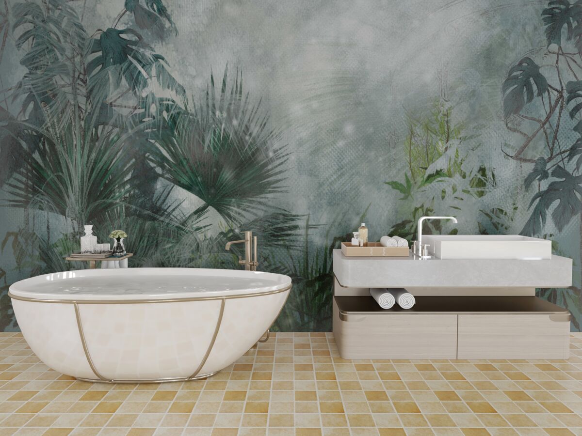 Fototapeta tropikalny poranek na wodzie spowitej mgłą