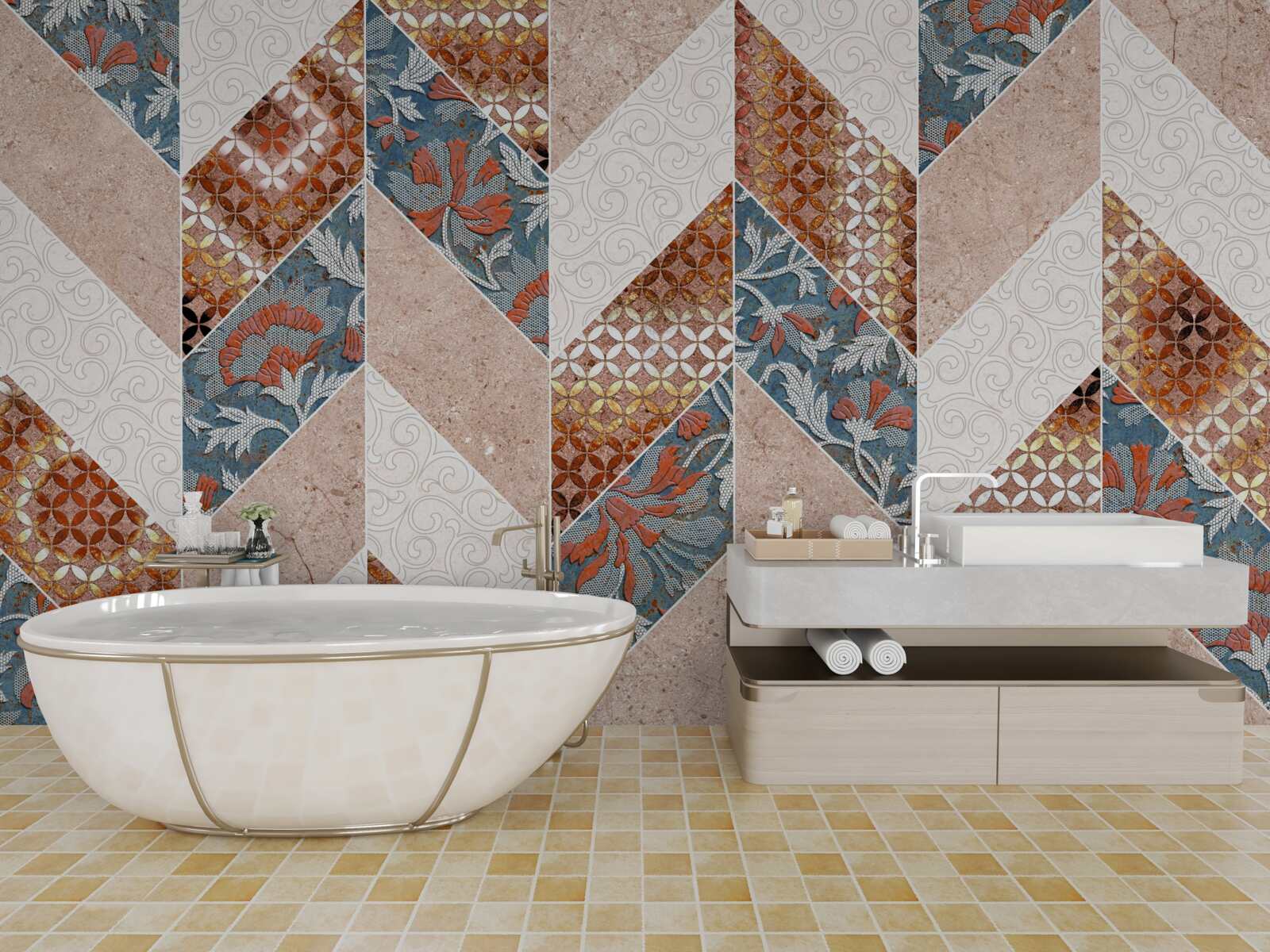 Fototapeta rozjaśnione geometryczne kształty w lustrzanym odbiciu