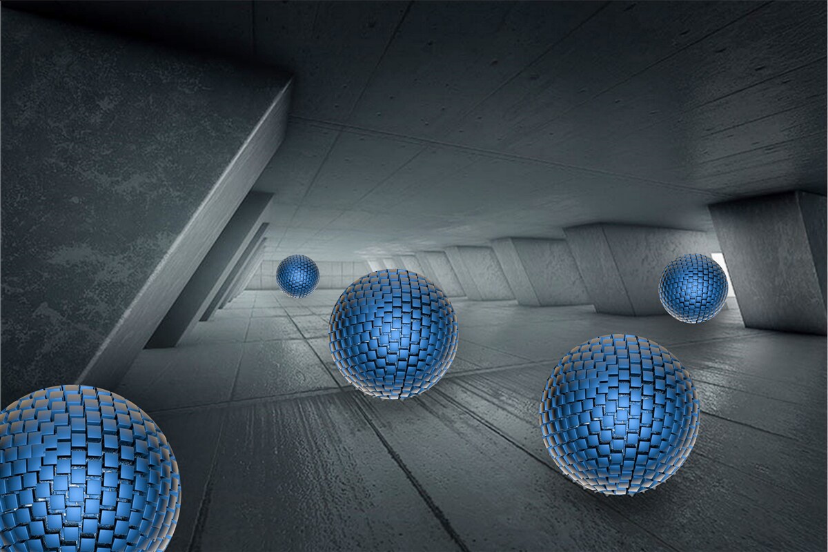 Fototapeta niekończące się szare przejście i niebieskie kule