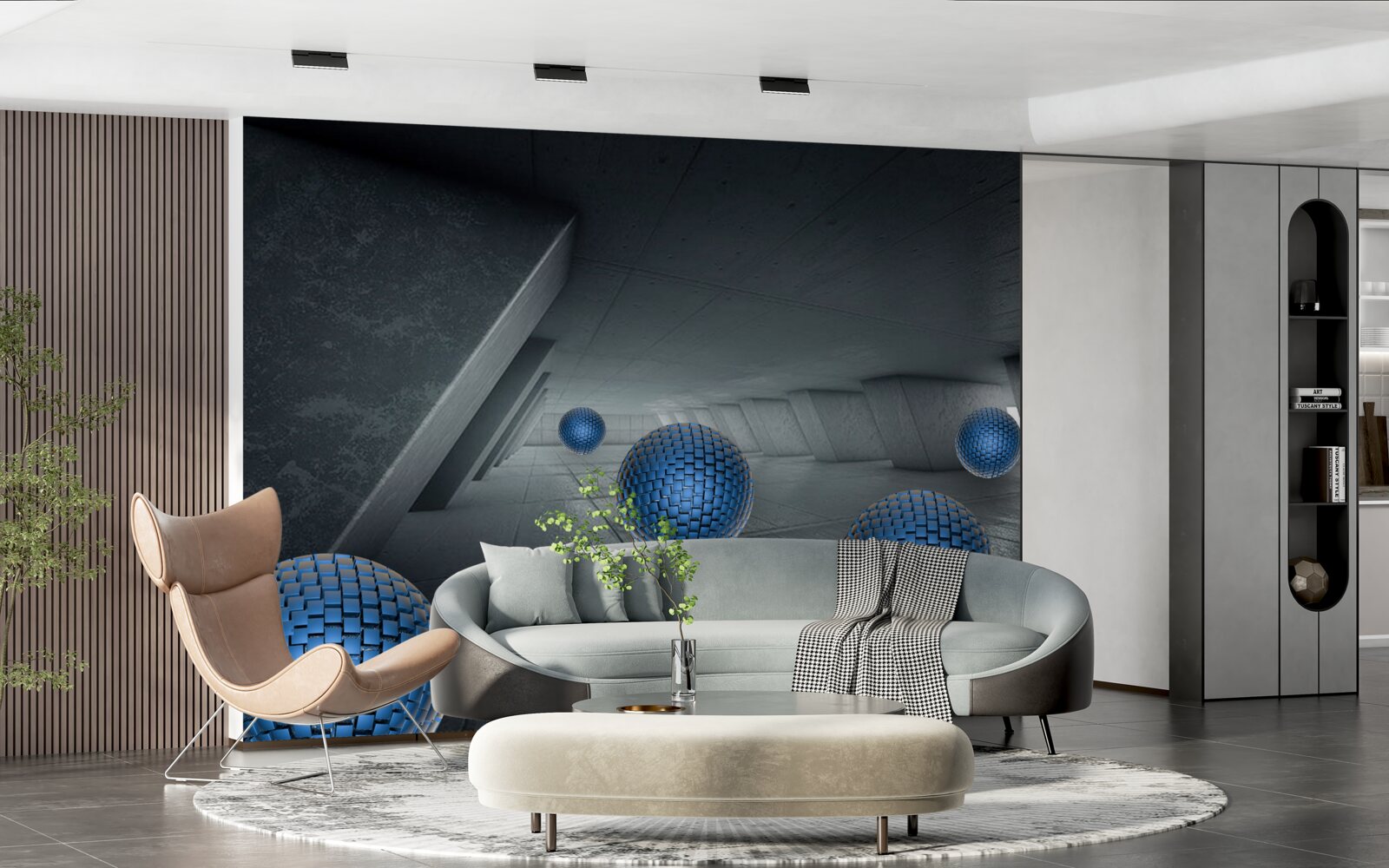 Fototapeta niekończące się szare przejście i niebieskie kule