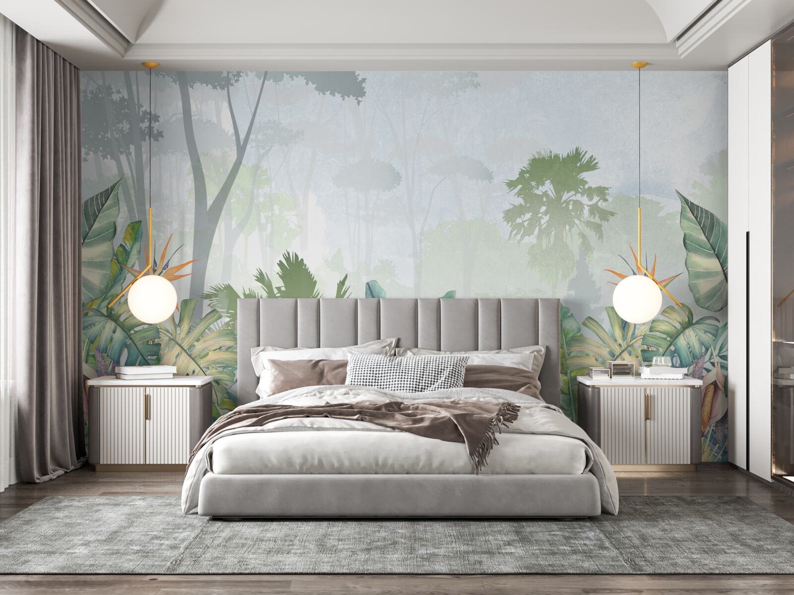 Fototapeta papuga relaksuje się na liściach palmowych