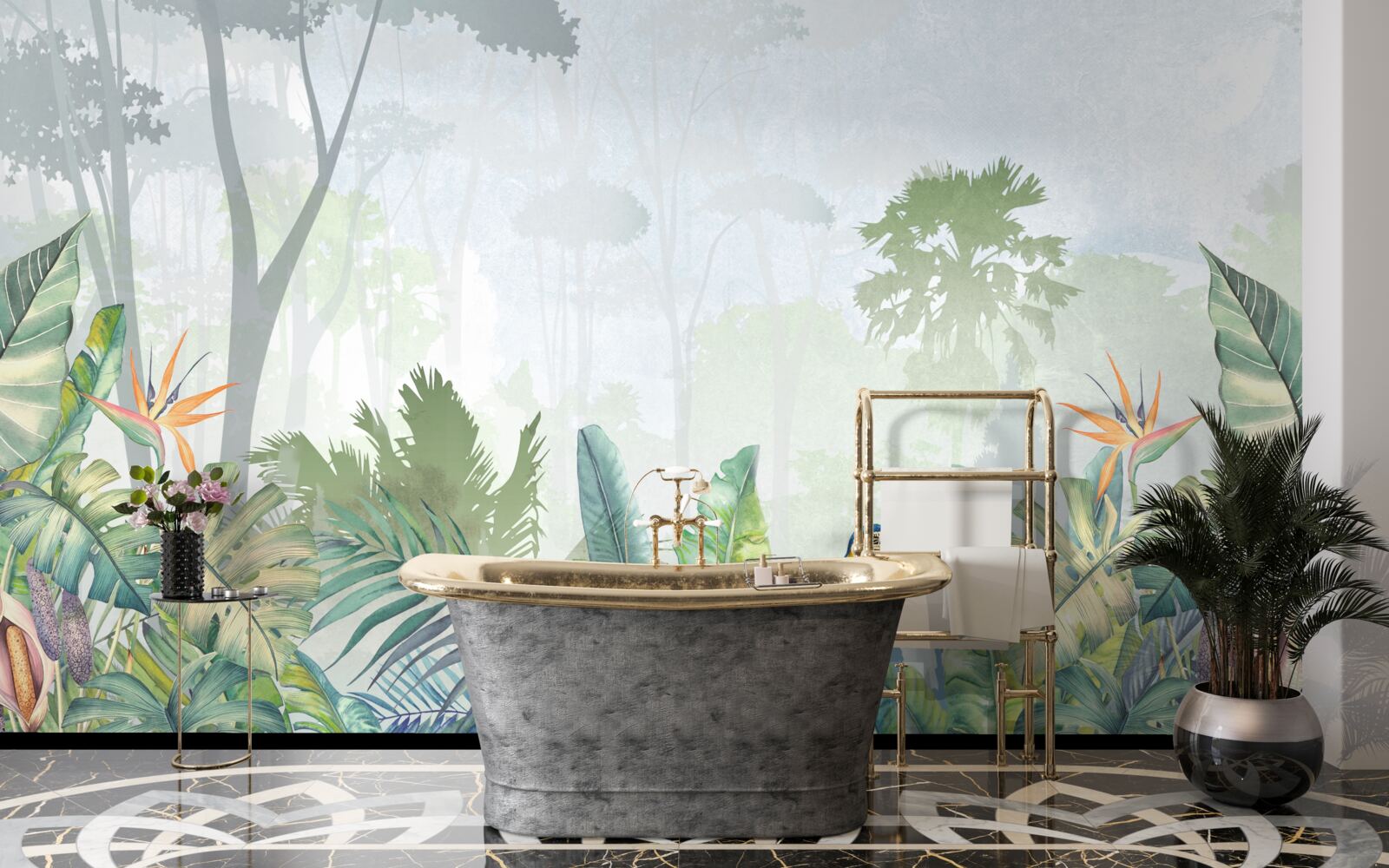 Fototapeta papuga relaksuje się na liściach palmowych