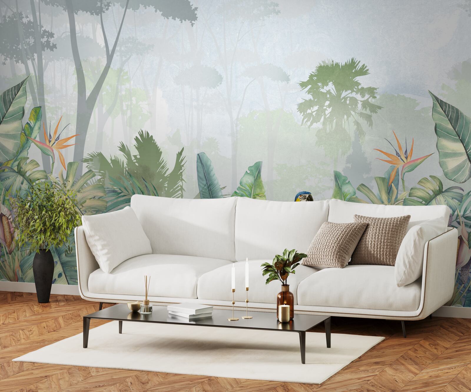 Fototapeta papuga relaksuje się na liściach palmowych