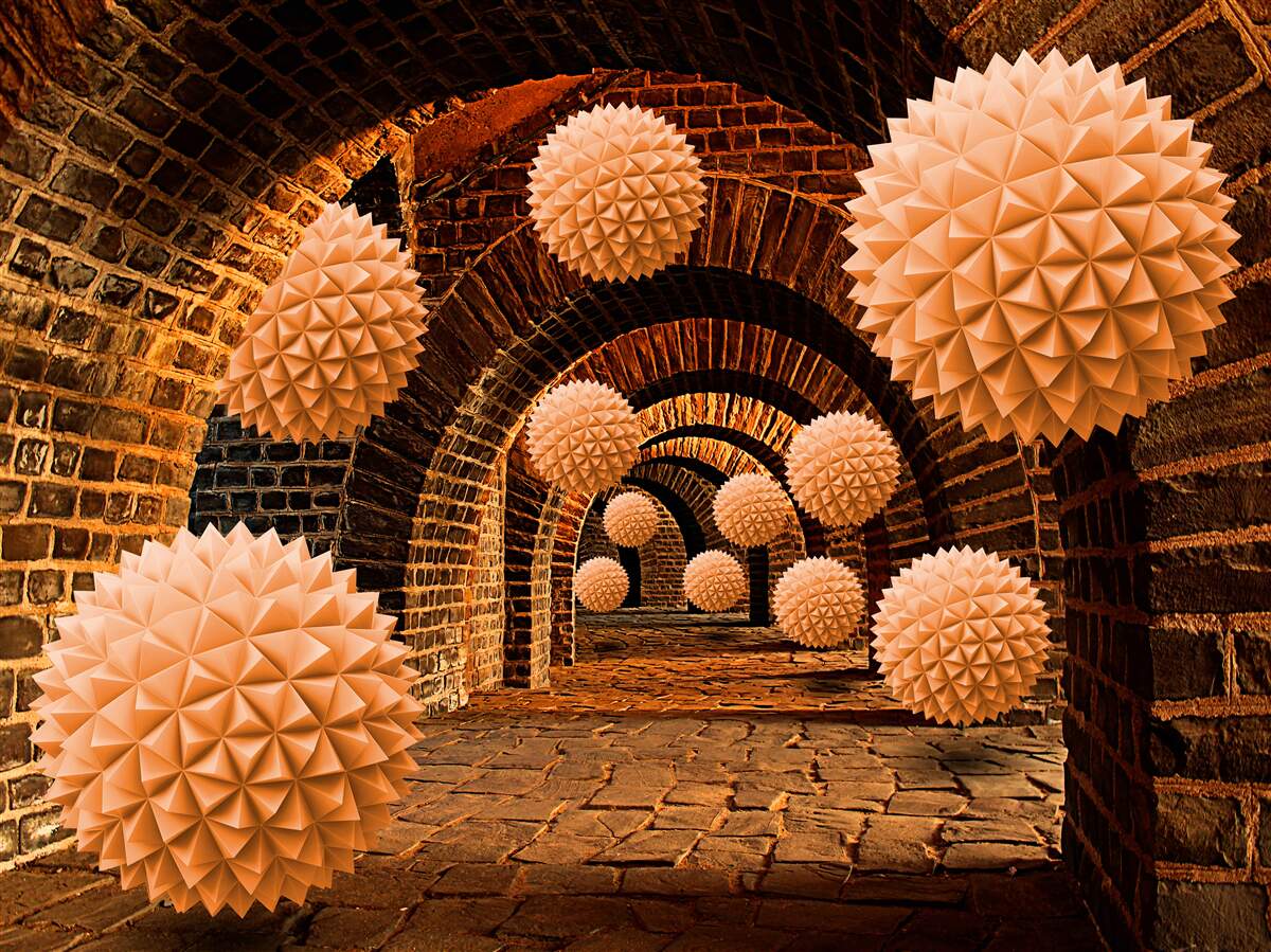 Fototapeta ostre brązowe kule i łuki z kamienia