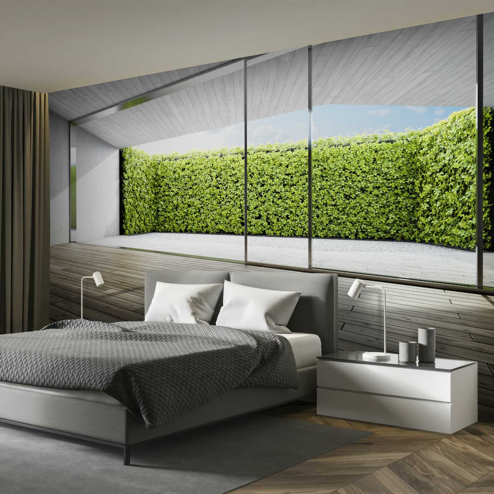 Fototapeta balkon z przezroczystymi ścianami z widokiem na ogród