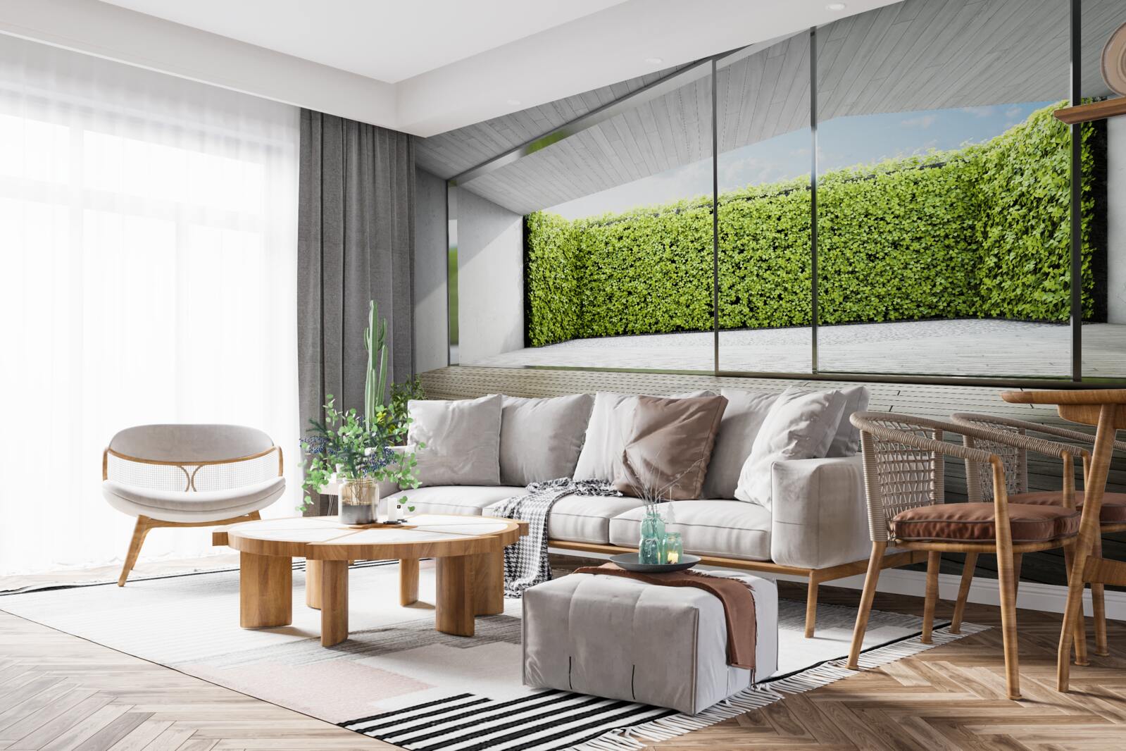 Fototapeta balkon z przezroczystymi ścianami z widokiem na ogród