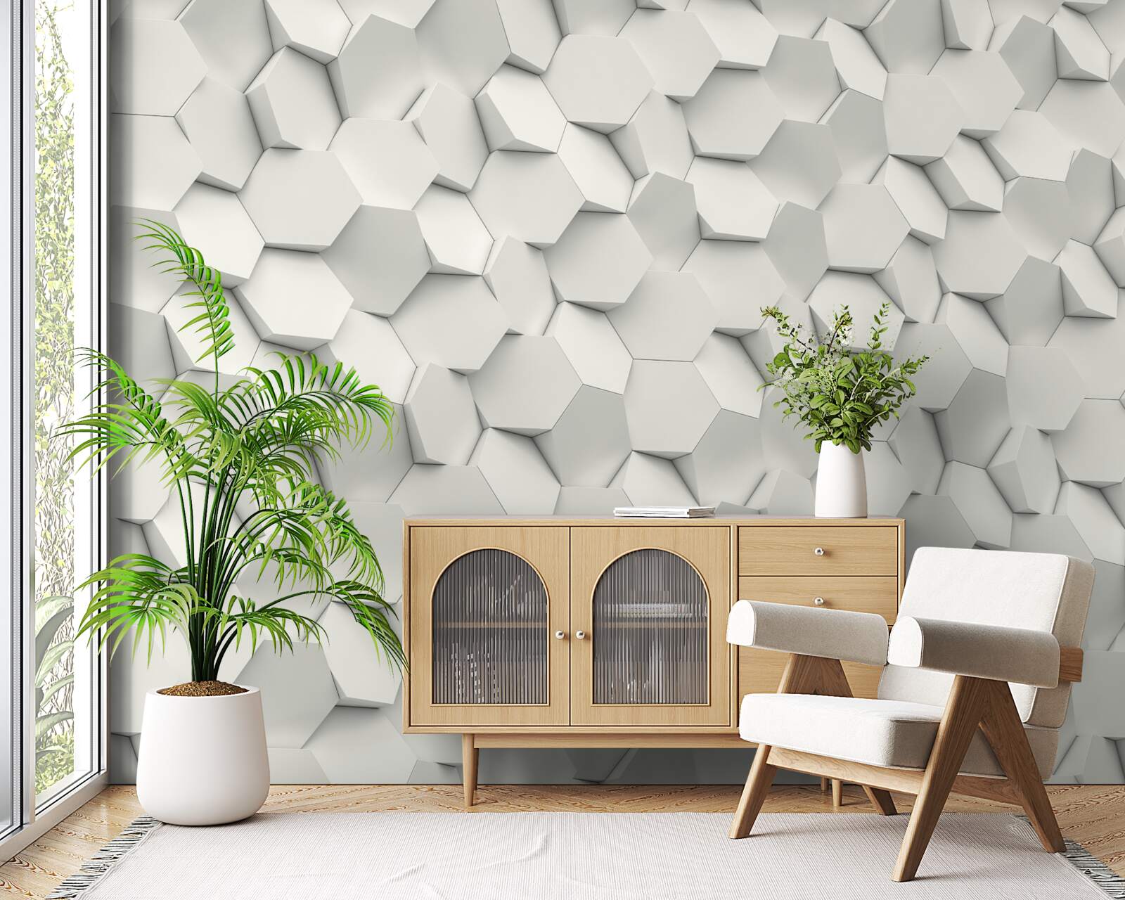 Fototapeta biało-szare sześciokąty z objętością