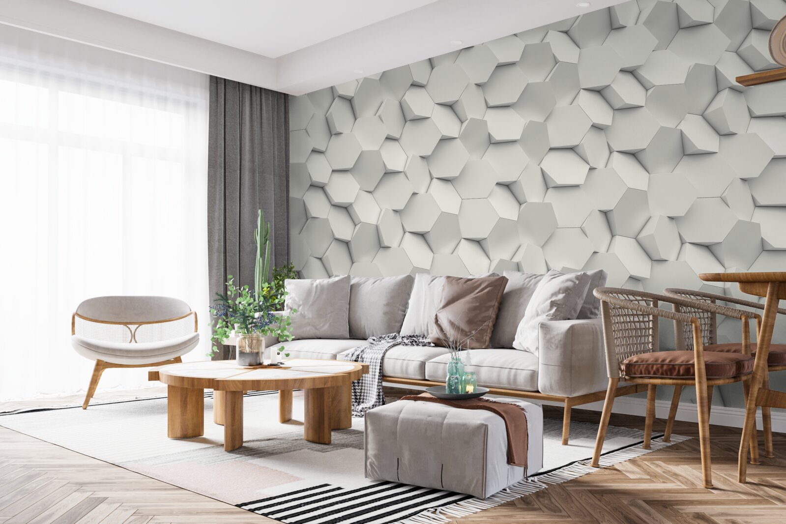 Fototapeta biało-szare sześciokąty z objętością