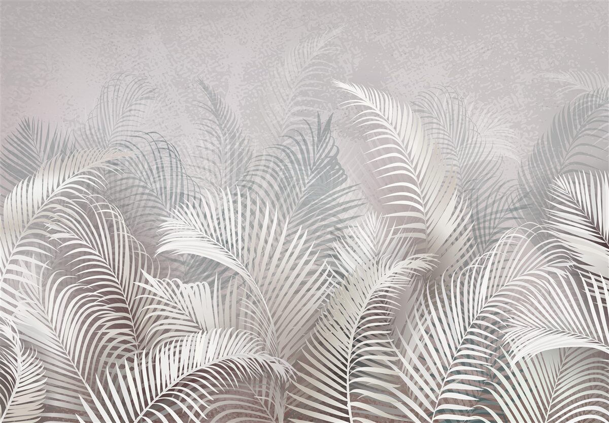 Fototapeta mgła delikatnie otula majestatyczne liście palm
