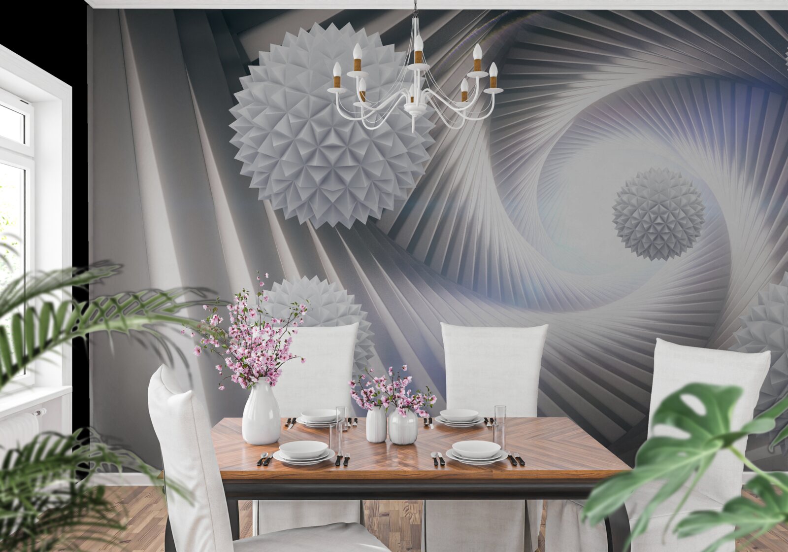 Fototapeta koronkowy wir schodkowych białych kul