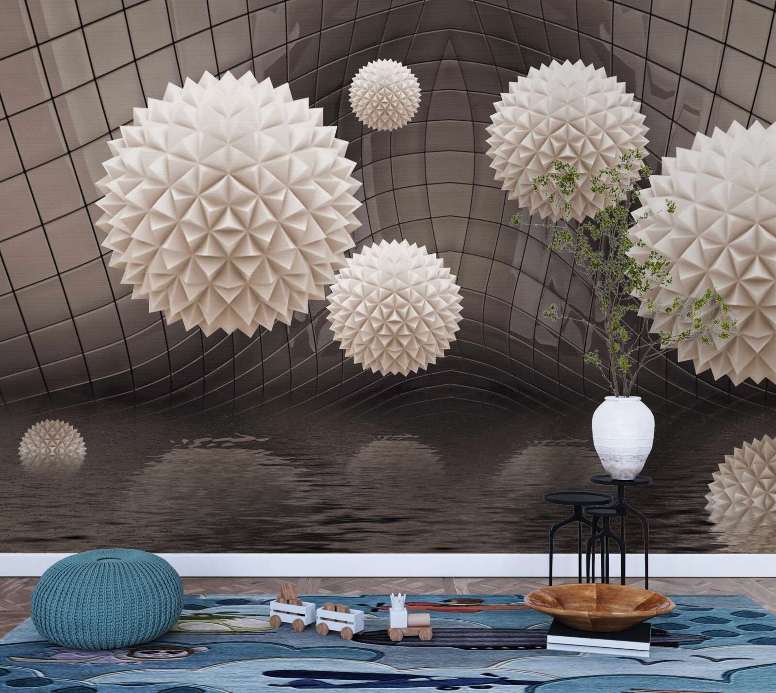 Fototapeta ostre kulki unoszące się w powietrzu w kolorze jasnoróżowym