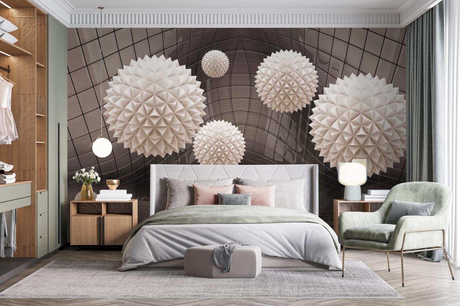 Fototapeta ostre kulki unoszące się w powietrzu w kolorze jasnoróżowym