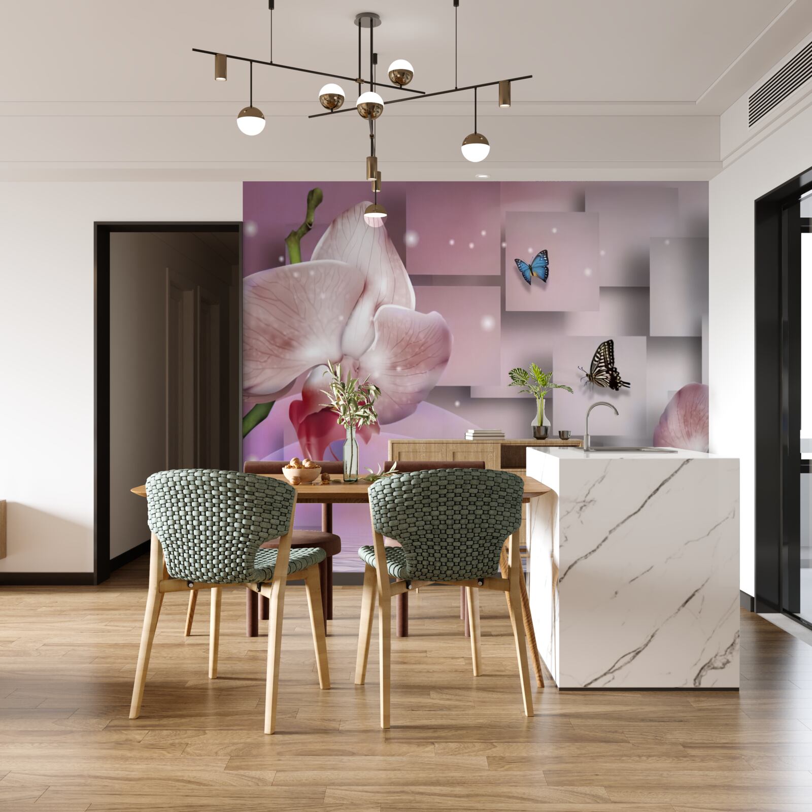 Fototapeta jaskrawo kolorowe motyle i orchidee