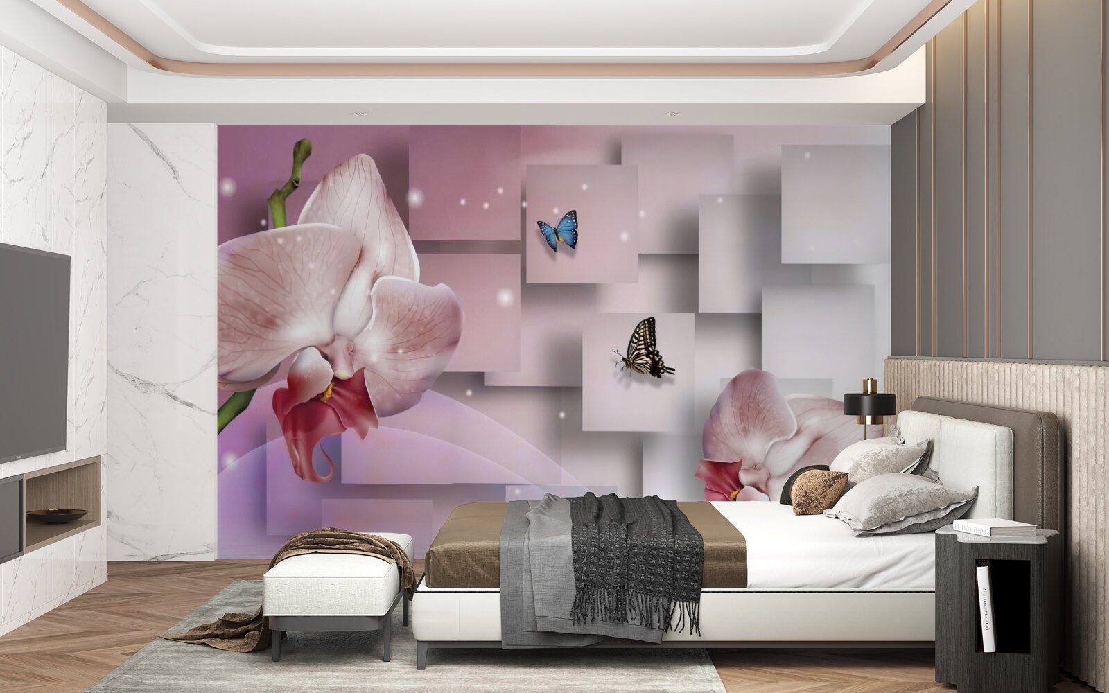 Fototapeta jaskrawo kolorowe motyle i orchidee