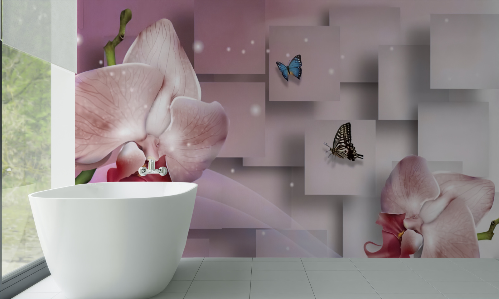 Fototapeta jaskrawo kolorowe motyle i orchidee