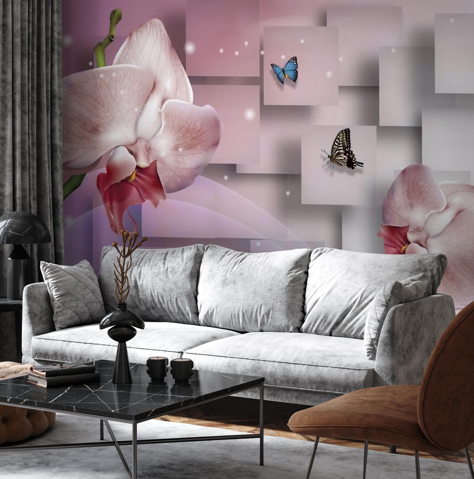 Fototapeta jaskrawo kolorowe motyle i orchidee