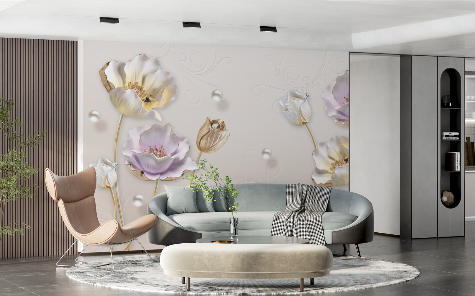 Fototapeta eleganckie kwiaty z masą perłową