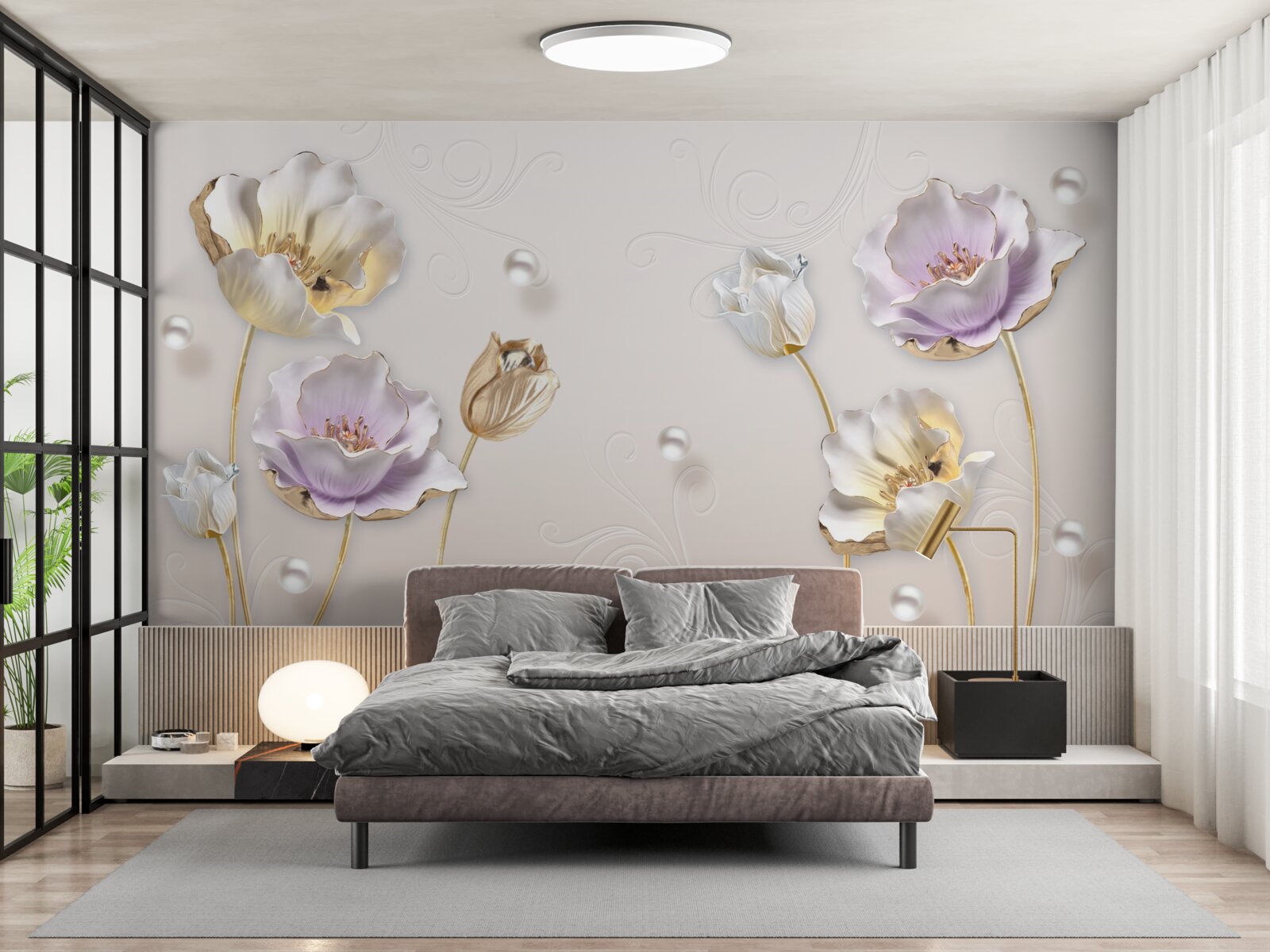 Fototapeta eleganckie kwiaty z masą perłową