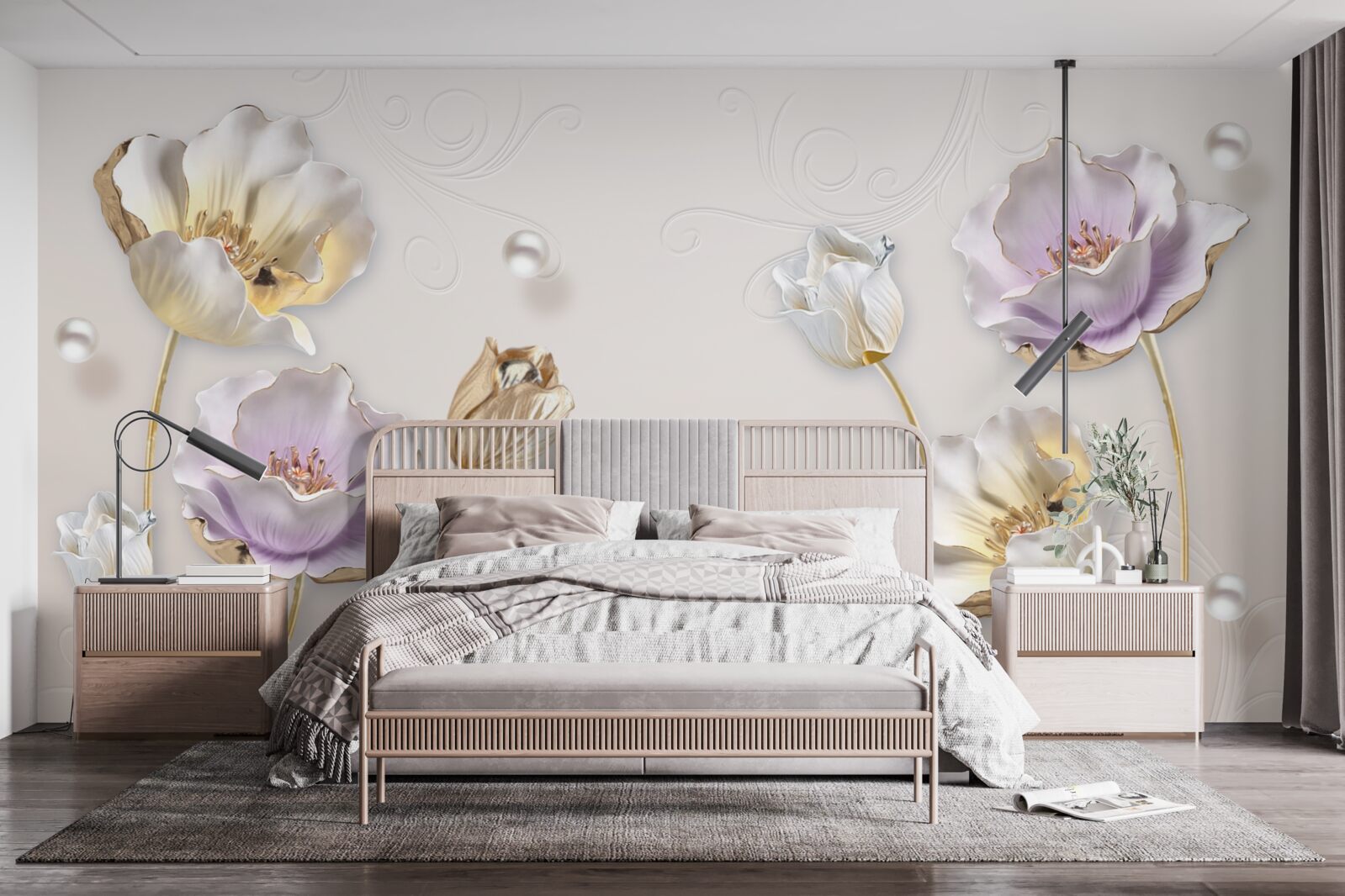 Fototapeta eleganckie kwiaty z masą perłową