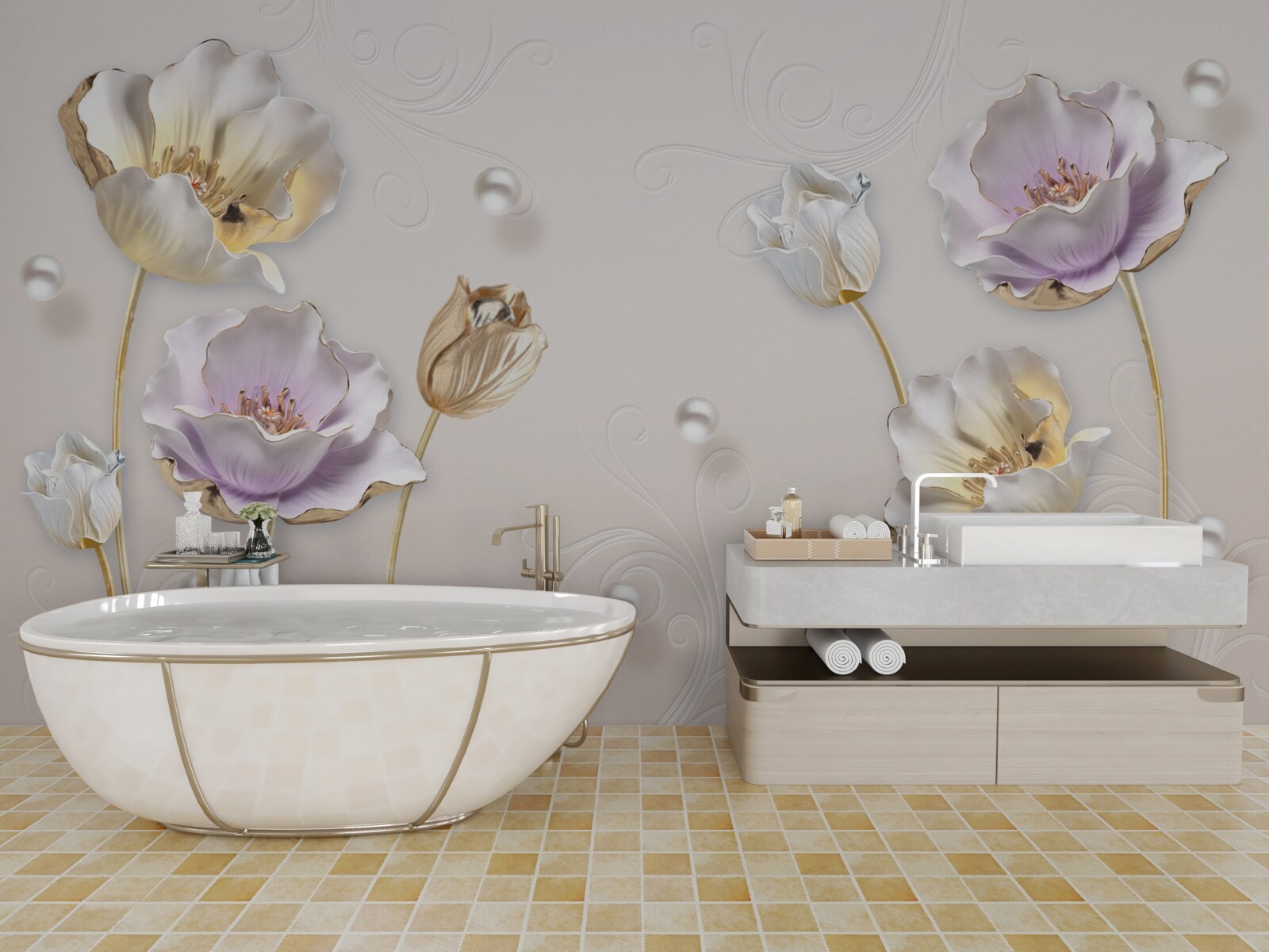 Fototapeta eleganckie kwiaty z masą perłową