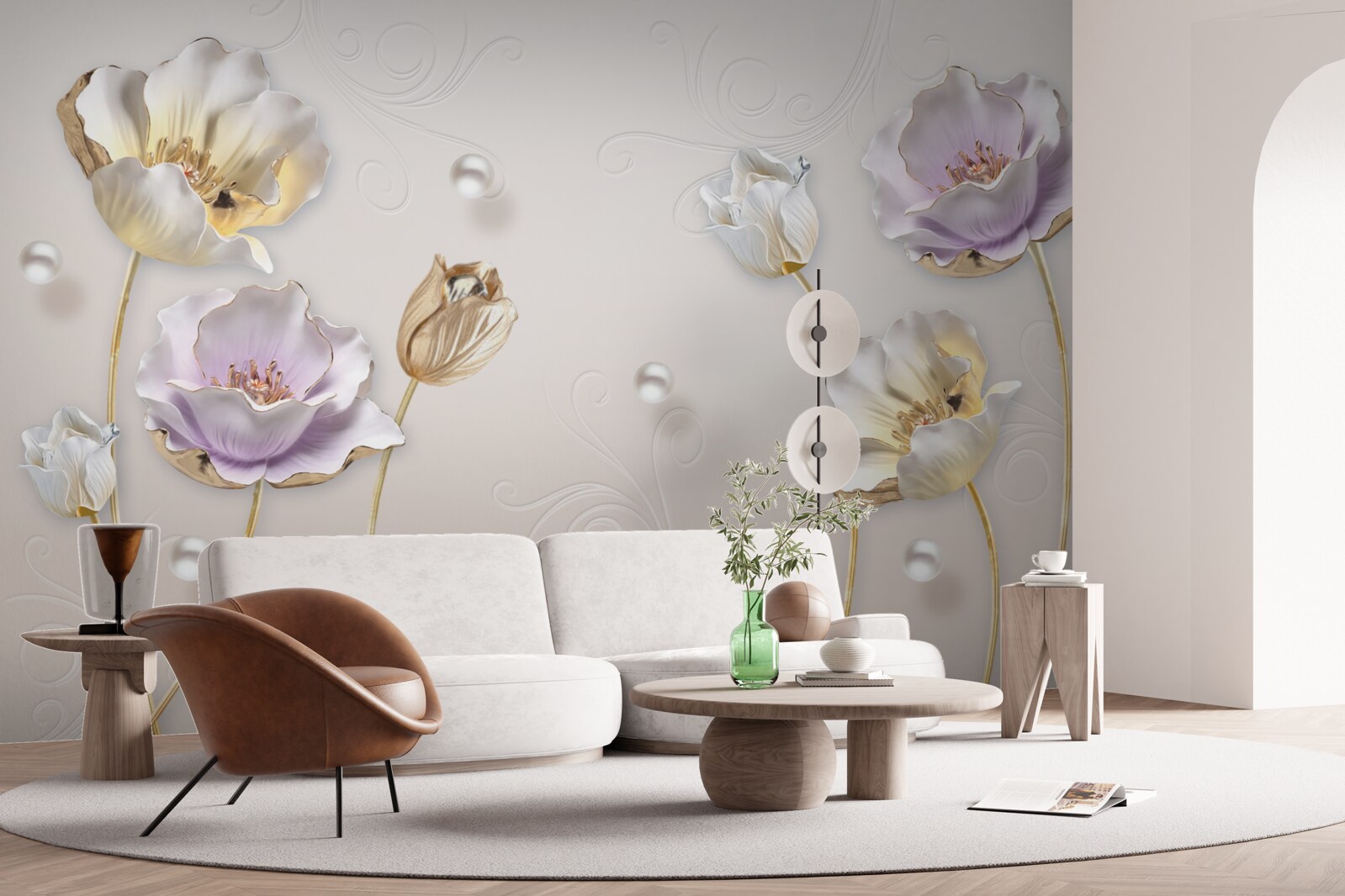 Fototapeta eleganckie kwiaty z masą perłową