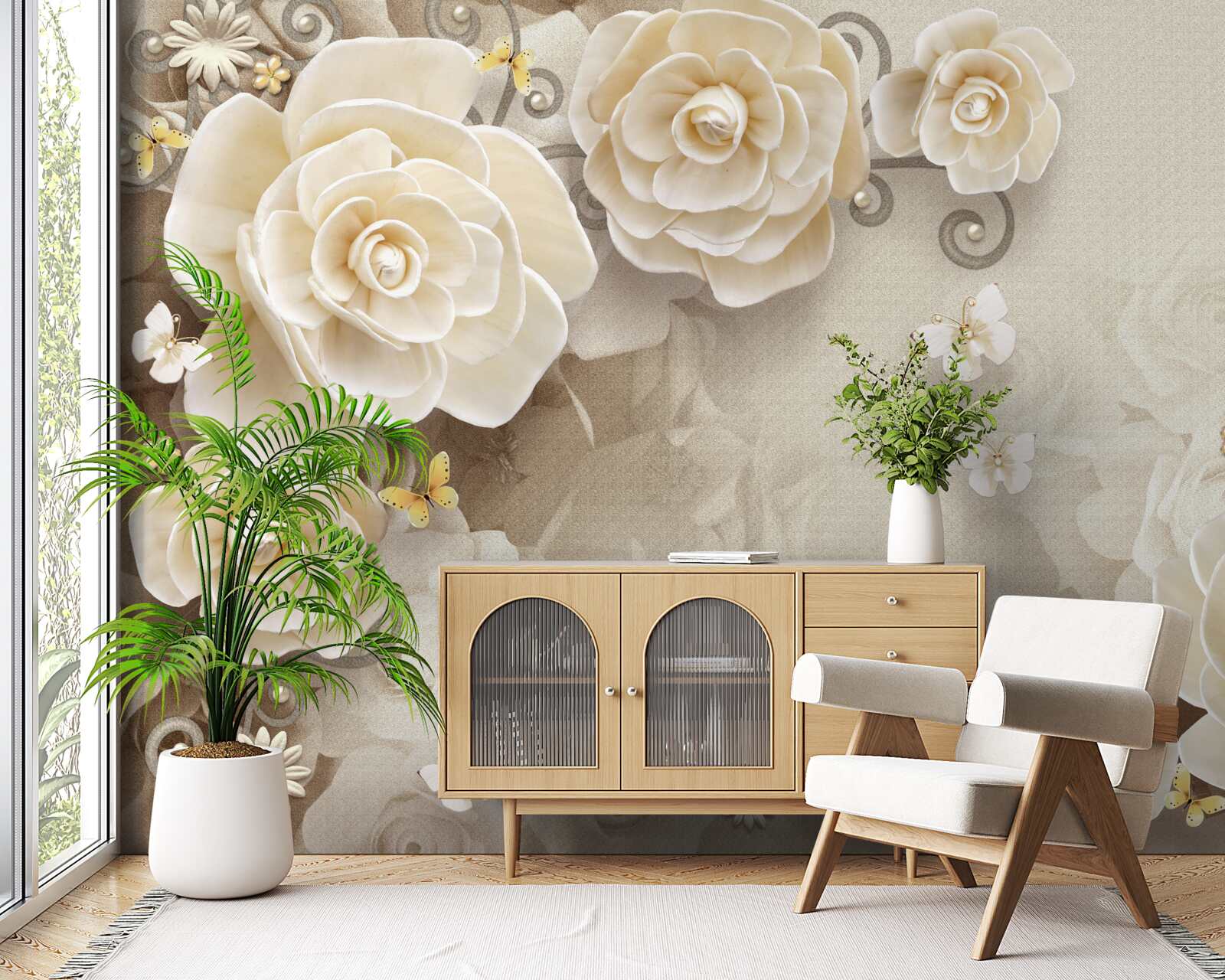 Fototapeta kwiaty z perłami na jasnej powierzchni