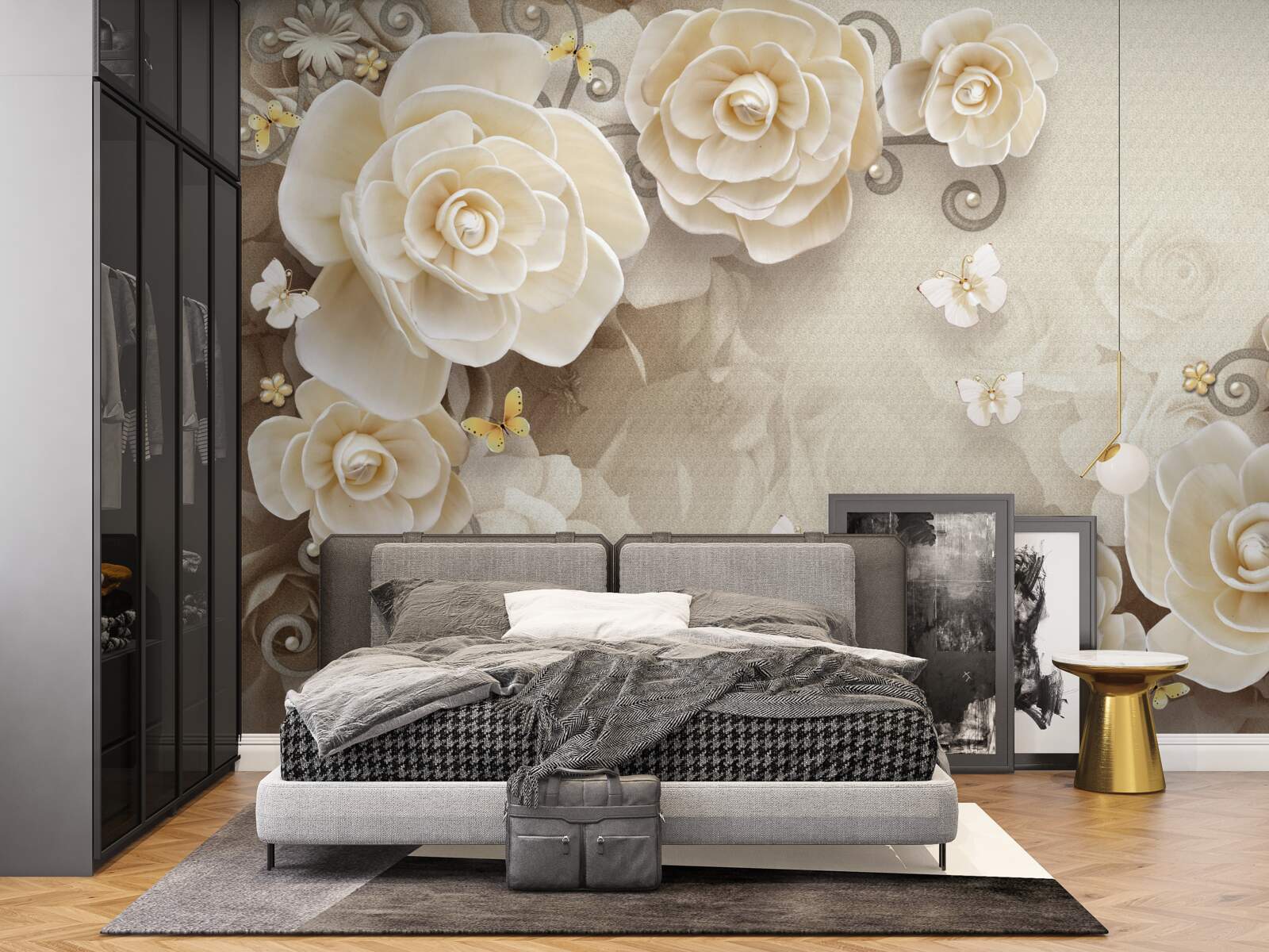 Fototapeta kwiaty z perłami na jasnej powierzchni