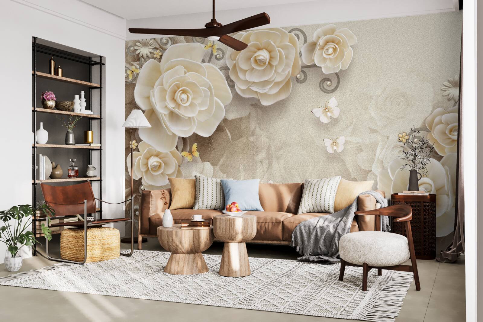 Fototapeta kwiaty z perłami na jasnej powierzchni