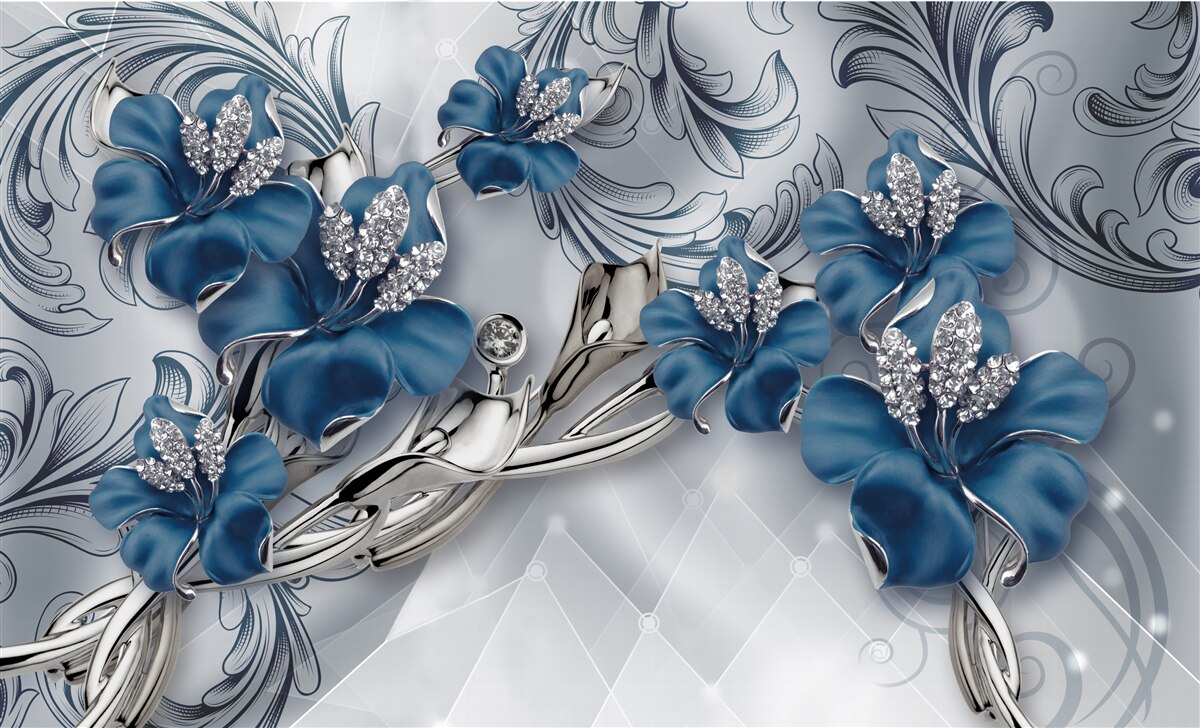 Fototapeta srebrno-niebieskie kwiaty