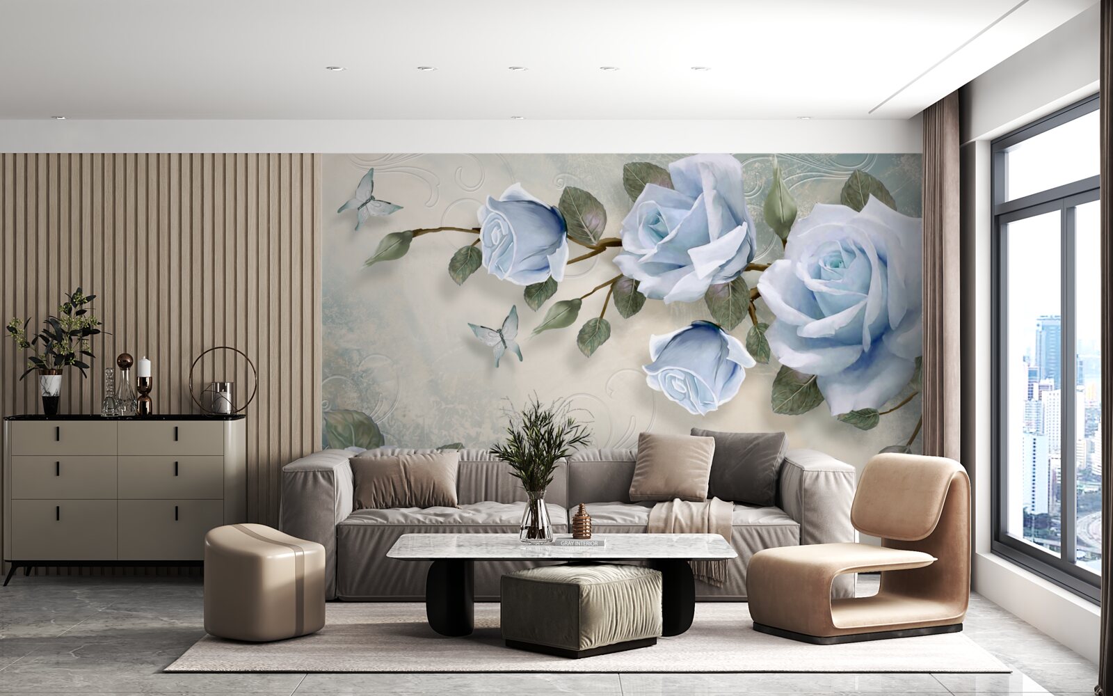 Fototapeta pełen wdzięku pąki jasnej róży na łodydze