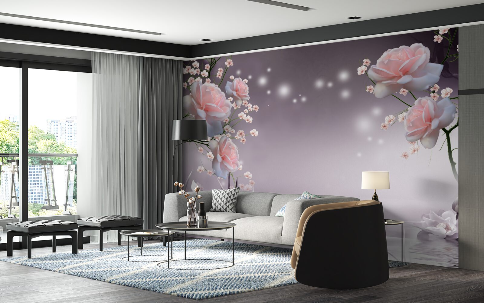 Fototapeta jasnoróżowe kwiaty są przedstawione na abstrakcyjnym tle