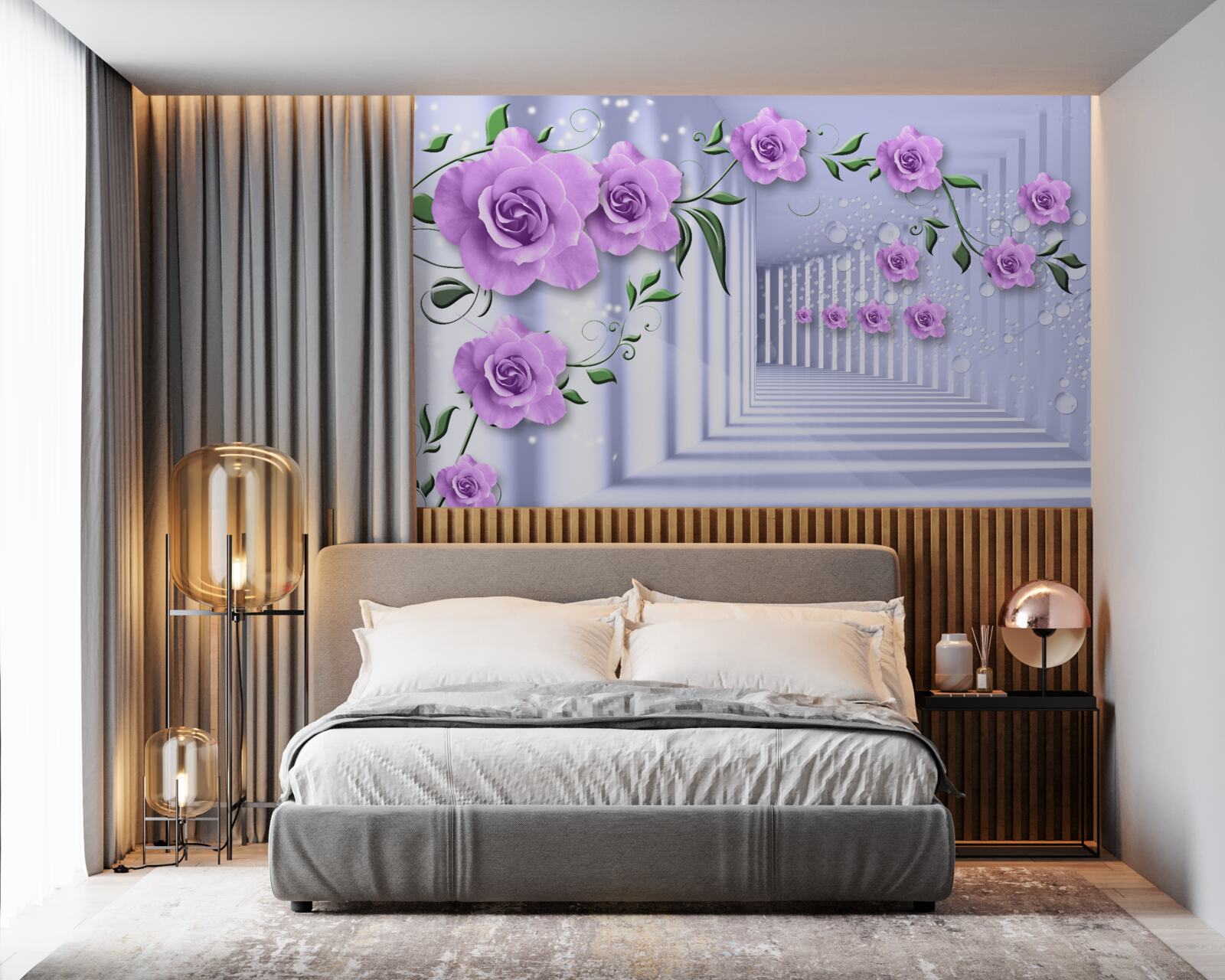 Fototapeta różowe gałęzie bzu i śnieżnobiały korytarz