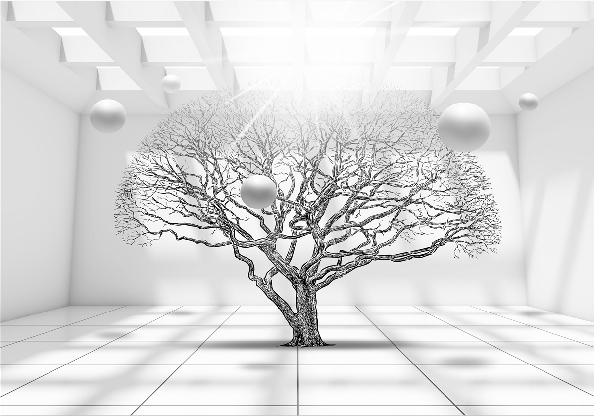 Fototapeta bezlistne drzewo w centrum jasnej przestrzeni