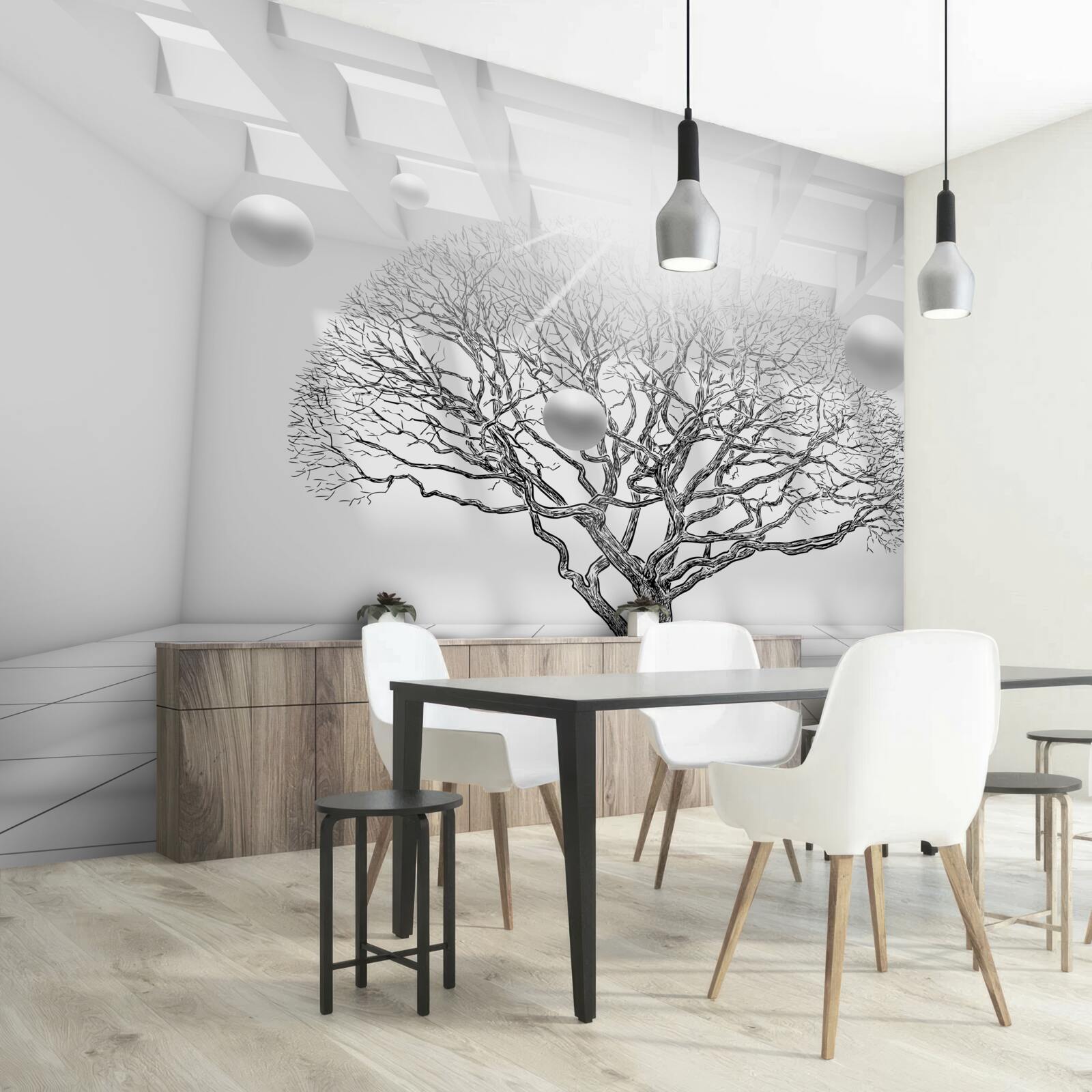 Fototapeta bezlistne drzewo w centrum jasnej przestrzeni