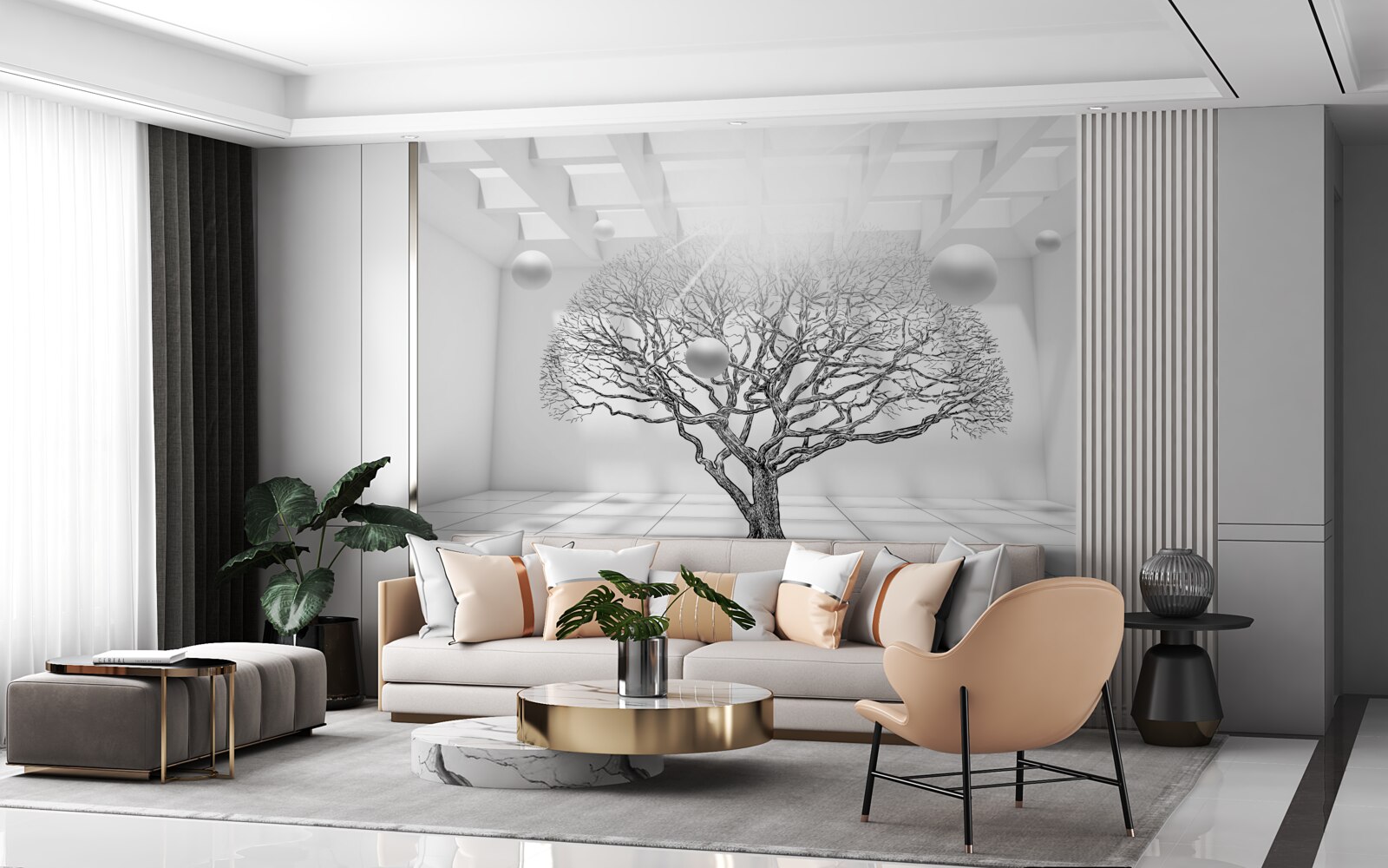 Fototapeta bezlistne drzewo w centrum jasnej przestrzeni