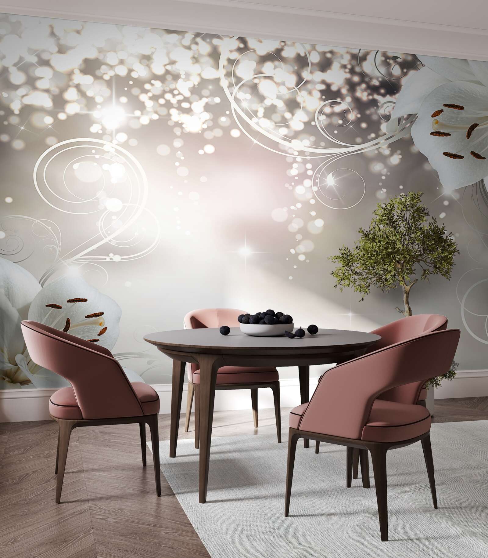 Fototapeta Świecące tło i szkarłatne lilie