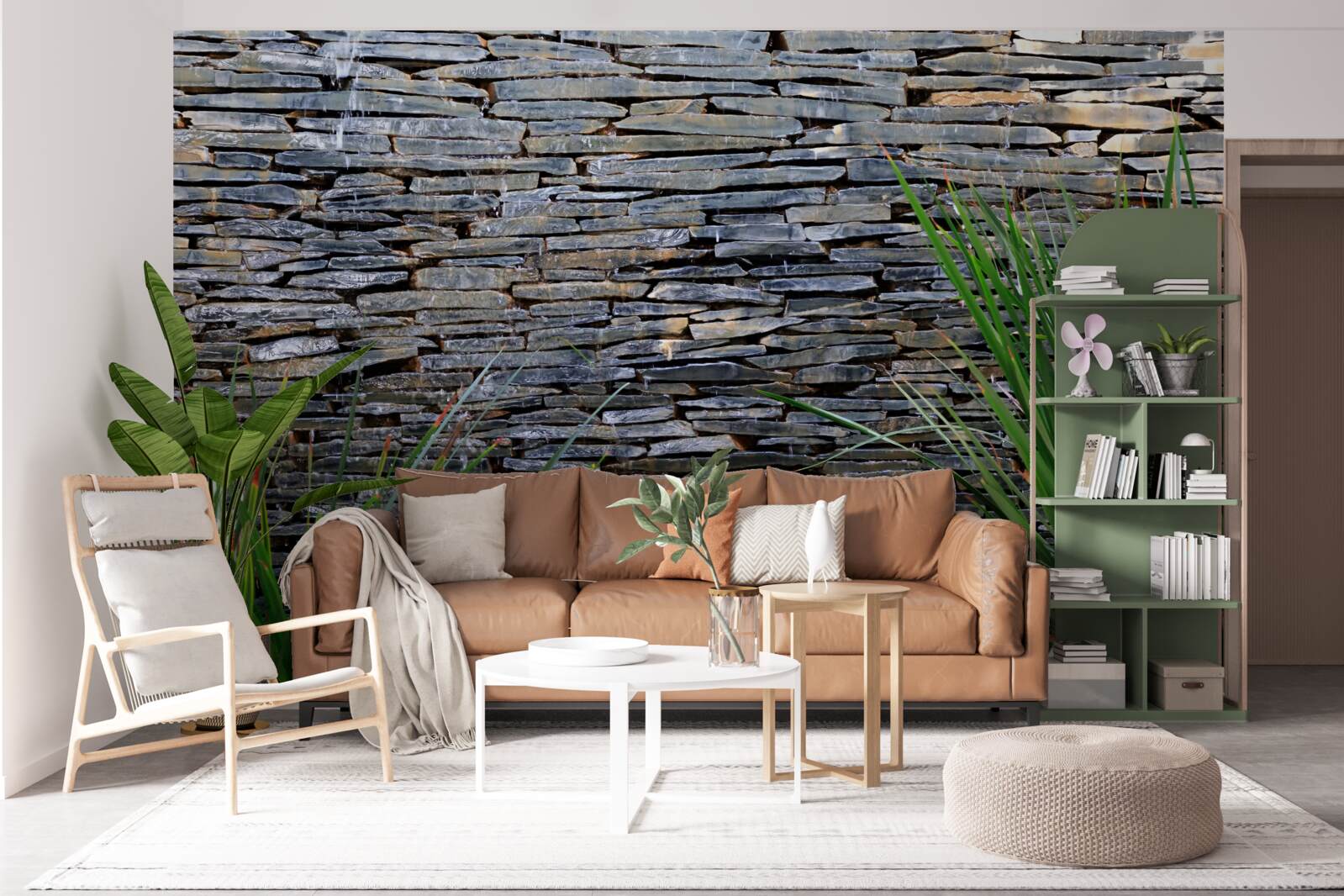 Fototapeta zielona roślinność i kamienna ściana