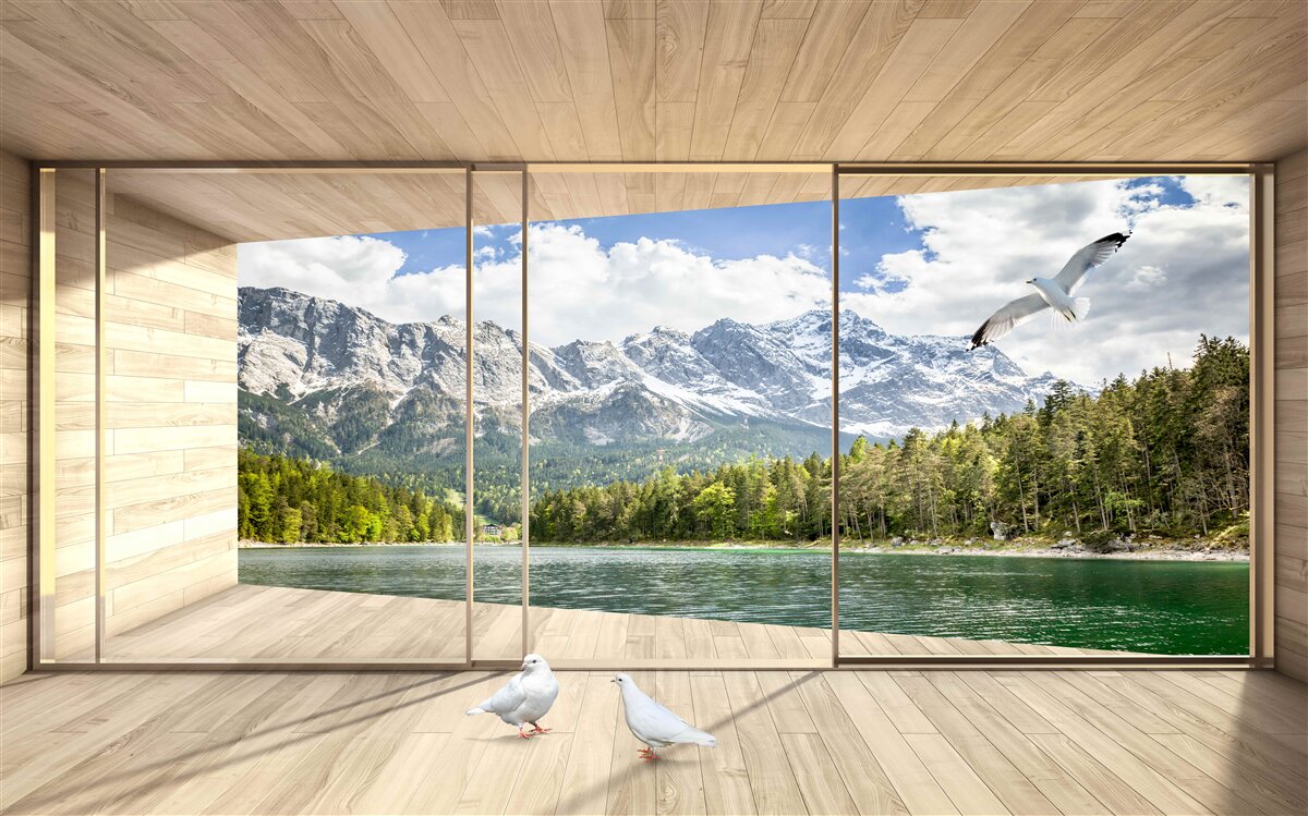 Fototapeta zapierający dech w piersiach krajobraz rzeki i gór