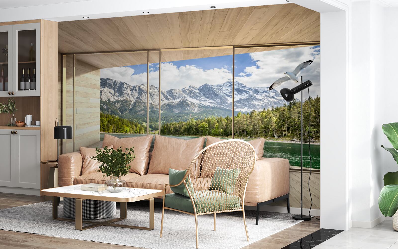 Fototapeta zapierający dech w piersiach krajobraz rzeki i gór