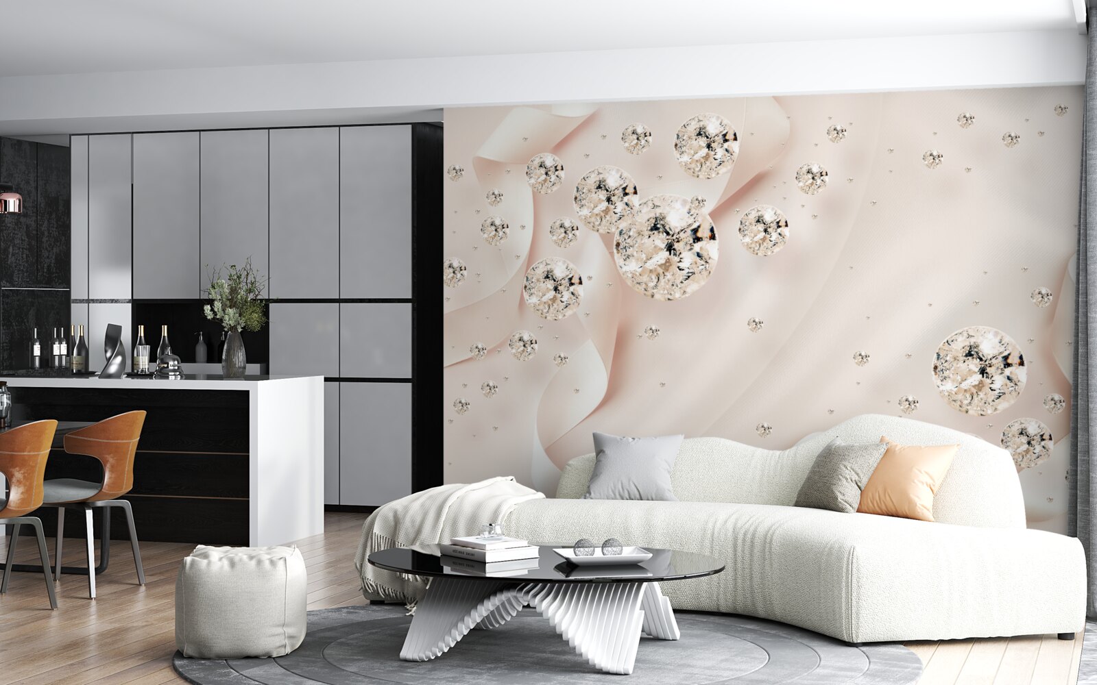 Fototapeta białe diamenty zachwycają na delikatnym różowym tle