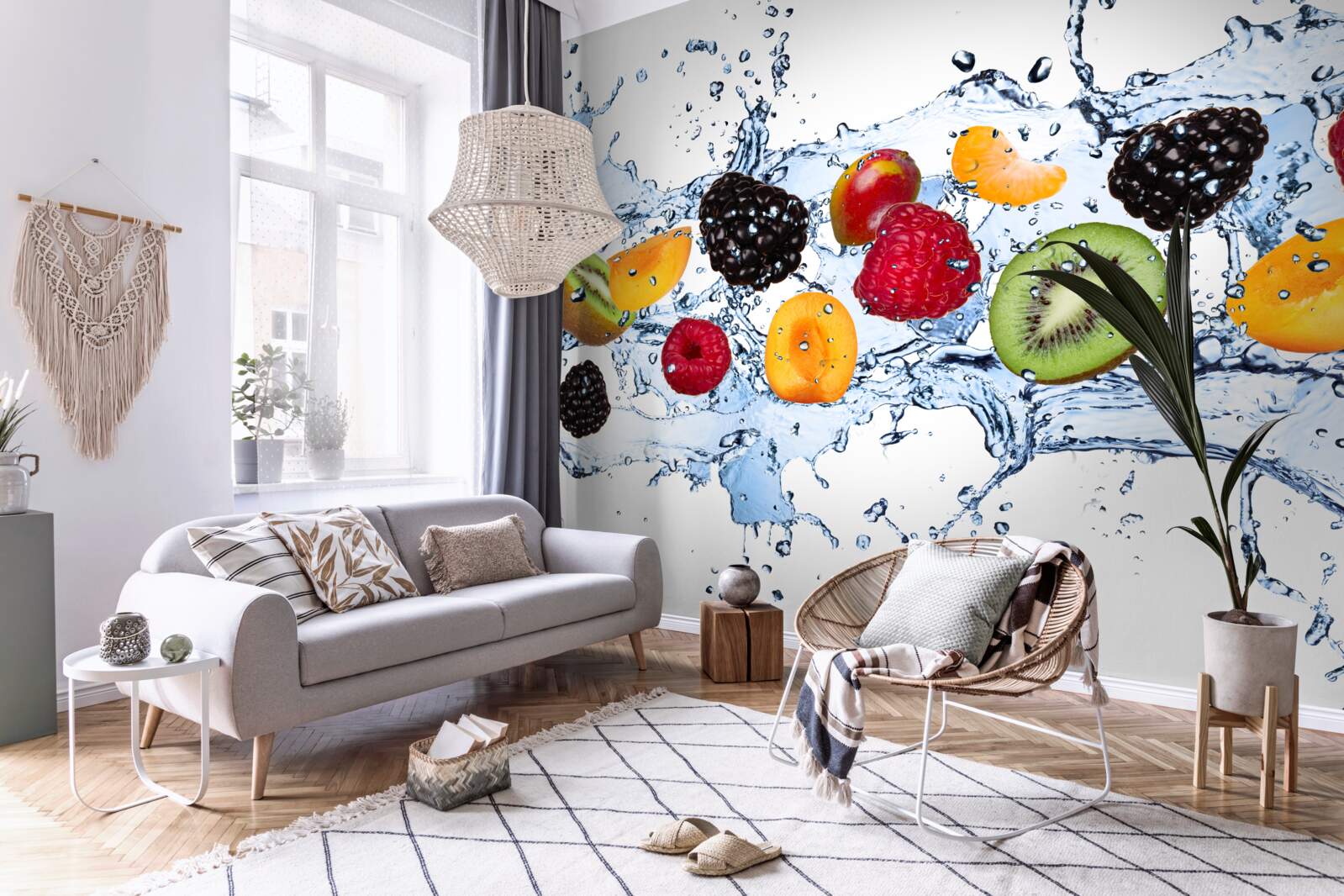 Fototapeta owoce pokrojone na kawałki i pływające w wodzie nasycano wilgocią