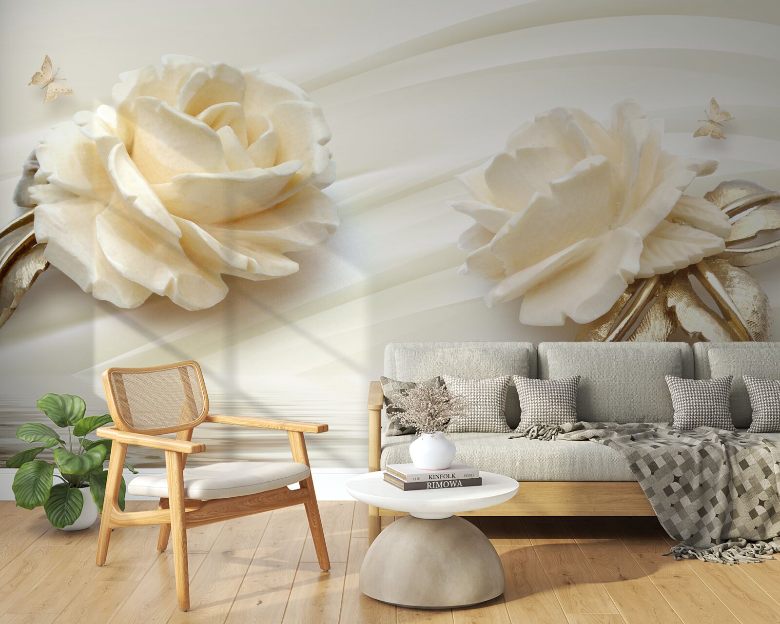 Fototapeta dwa duże beżowe kwiaty róży