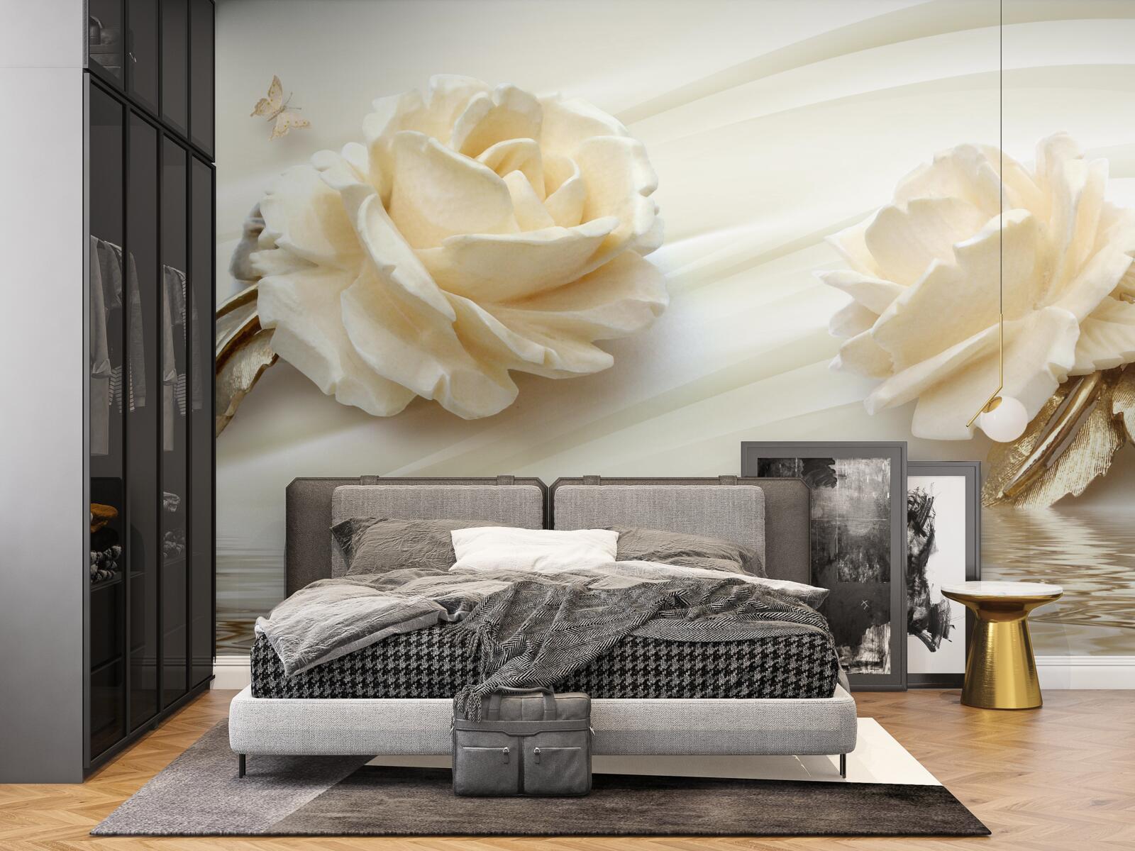 Fototapeta dwa duże beżowe kwiaty róży