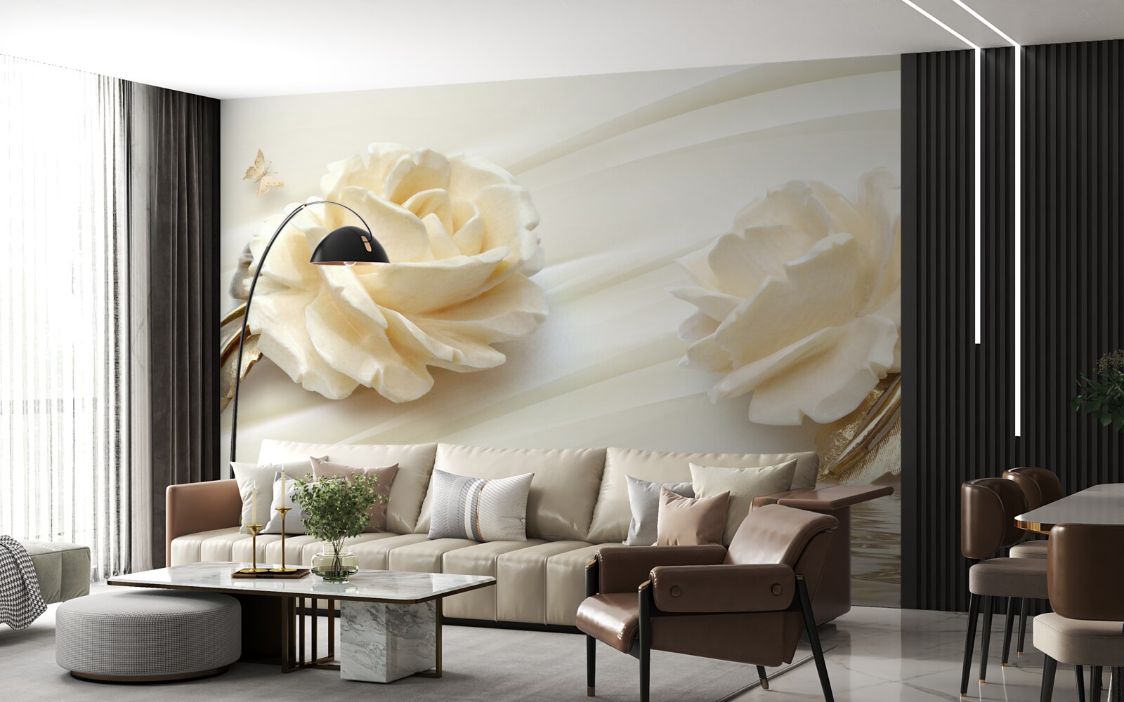 Fototapeta dwa duże beżowe kwiaty róży