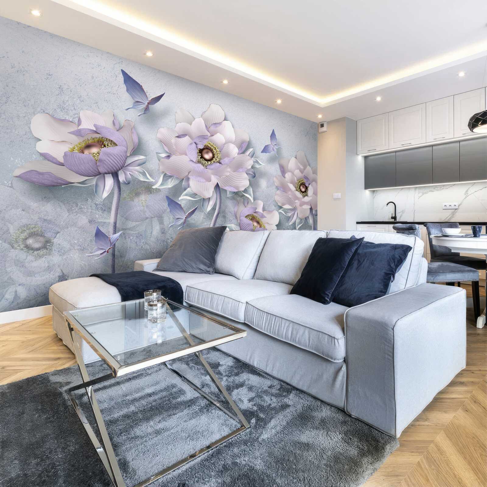 Fototapeta fioletowe motyle i kwiaty o wyjątkowej delikatności