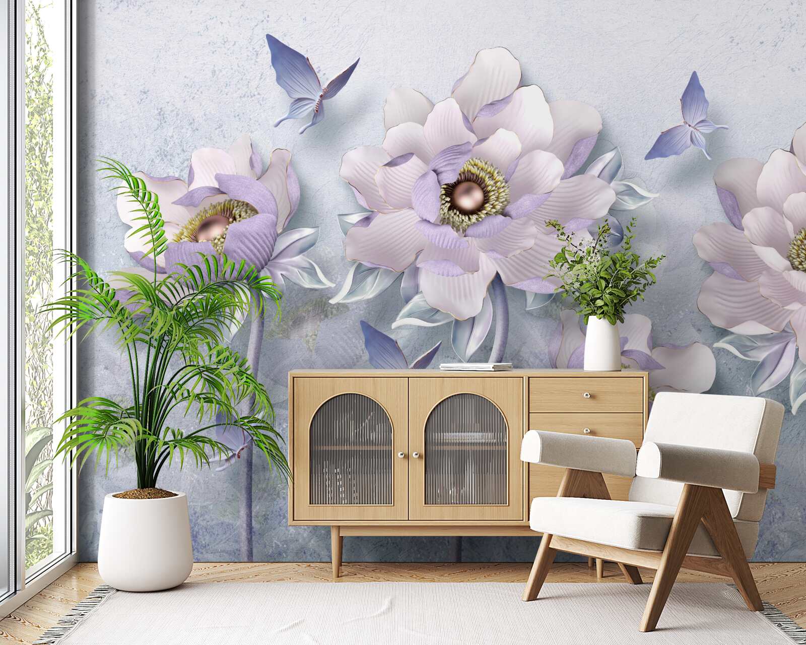 Fototapeta fioletowe motyle i kwiaty o wyjątkowej delikatności