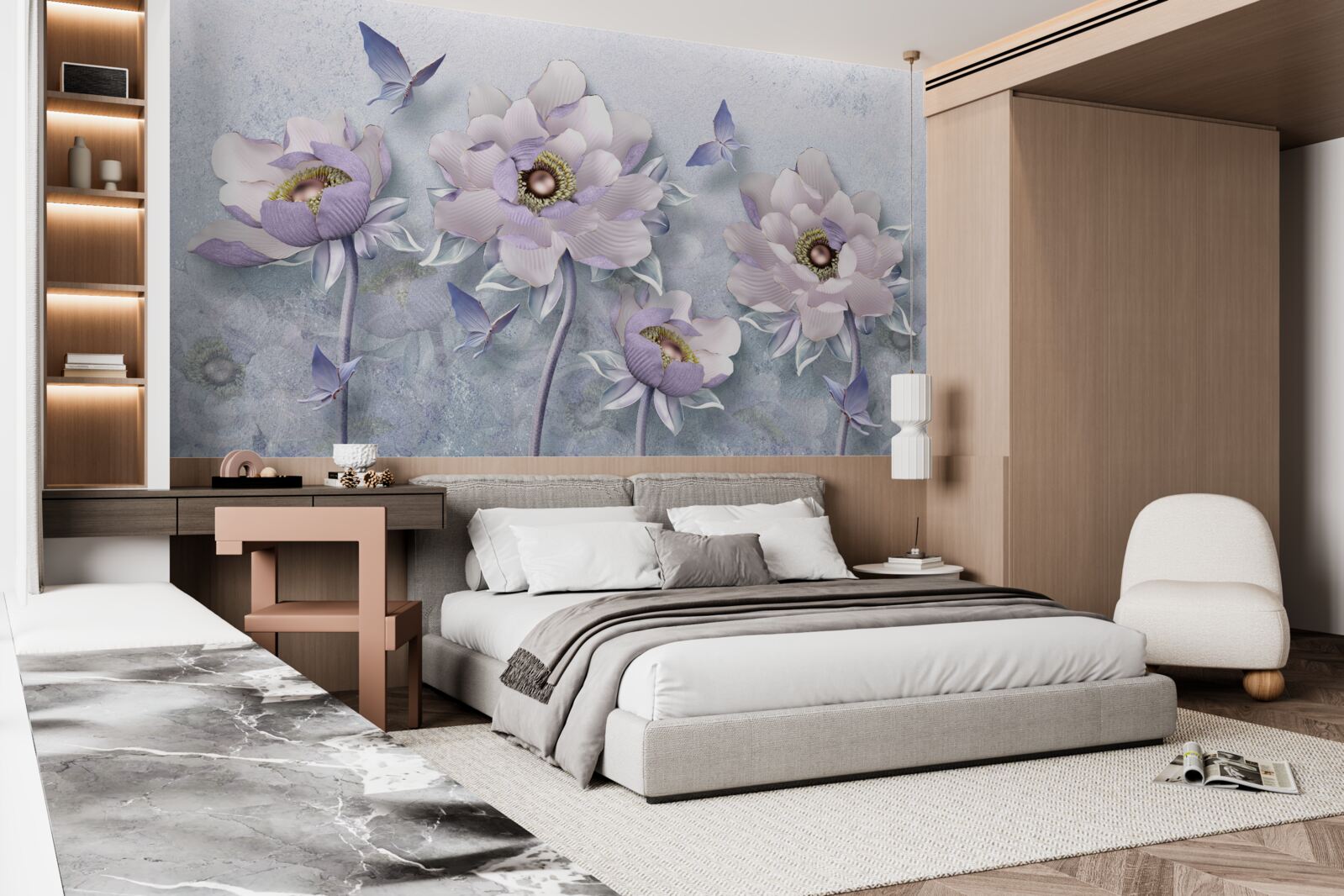 Fototapeta fioletowe motyle i kwiaty o wyjątkowej delikatności