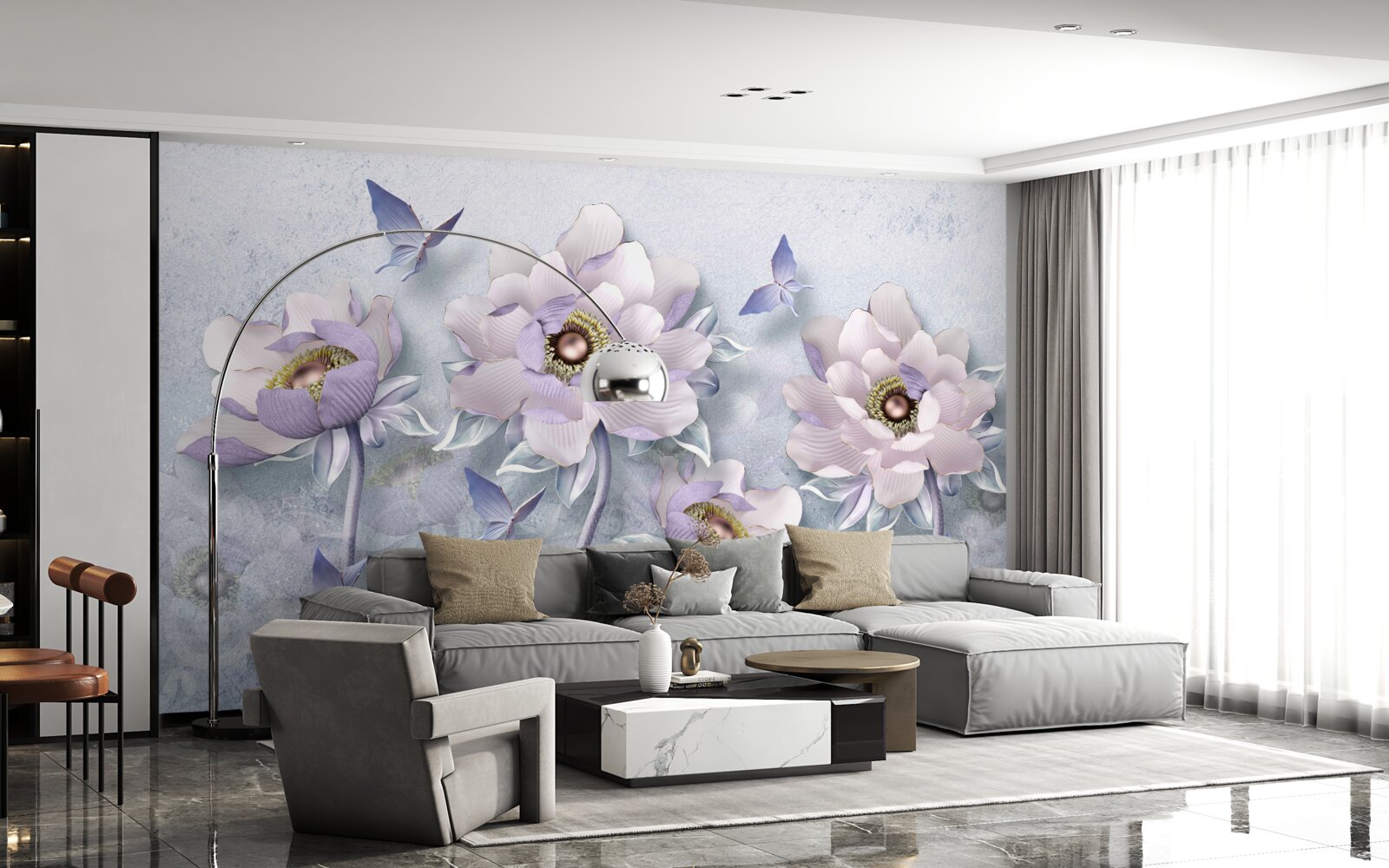 Fototapeta fioletowe motyle i kwiaty o wyjątkowej delikatności