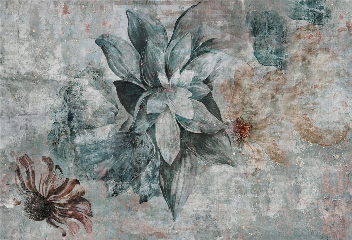 Fototapeta kwitnące rośliny na betonowej barierze